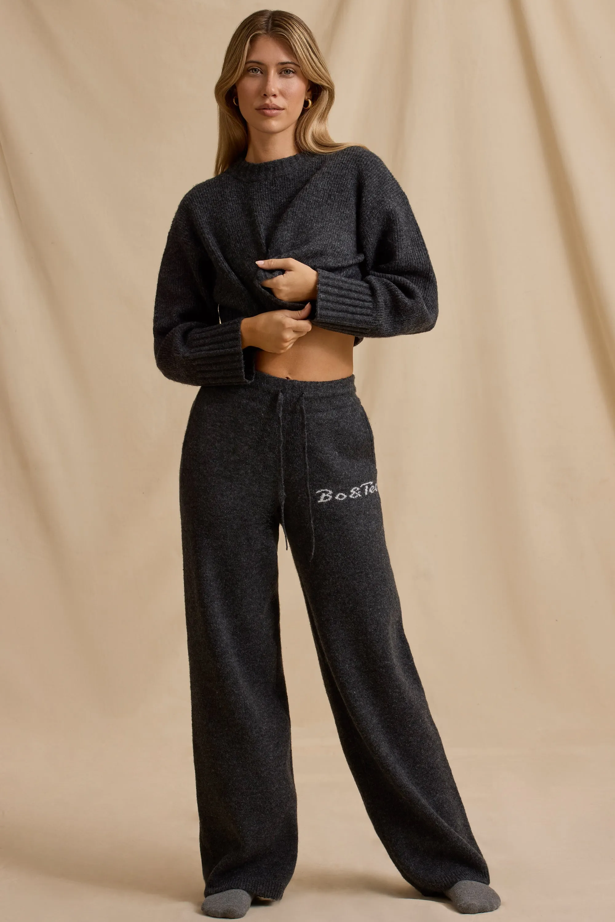 Petite Mid-Rise Wide-Leg Joggers in Charcoal Marl sold by Bo + Tee product image thumbnail 5