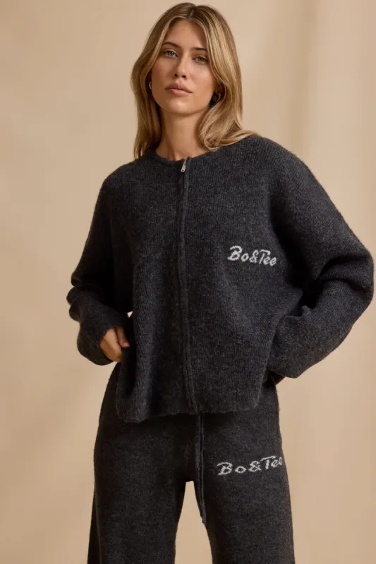 Oversized Zip-Up Cardigan in Charcoal Marl sold by Bo + Tee