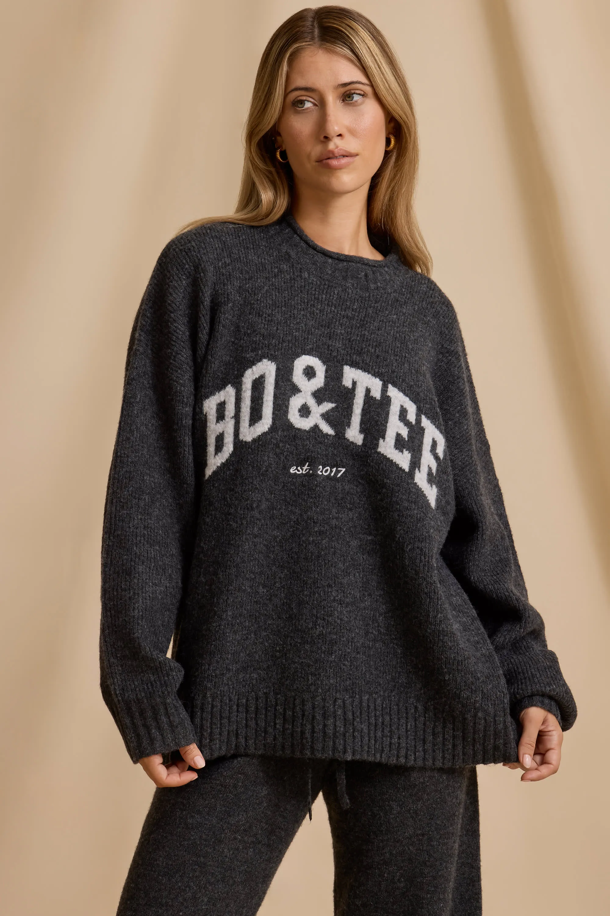 Oversized Knit Jumper in Charcoal Marl sold by Bo + Tee product image thumbnail 5