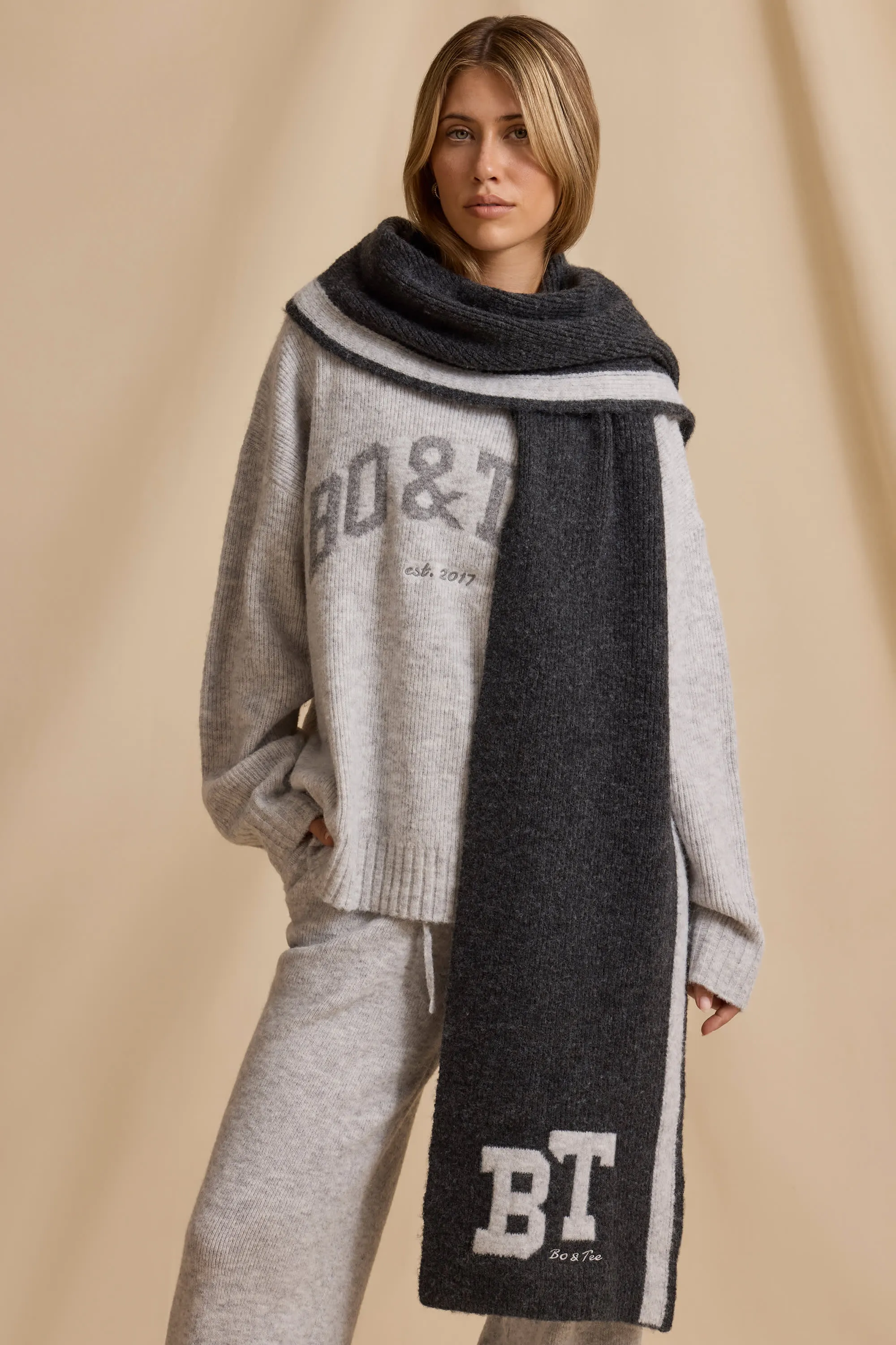 Oversized Knit Scarf in Charcoal Marl sold by Bo + Tee