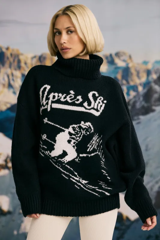 Oversized Chunky-Knit Turtleneck Jumper in Black sold by Bo + Tee