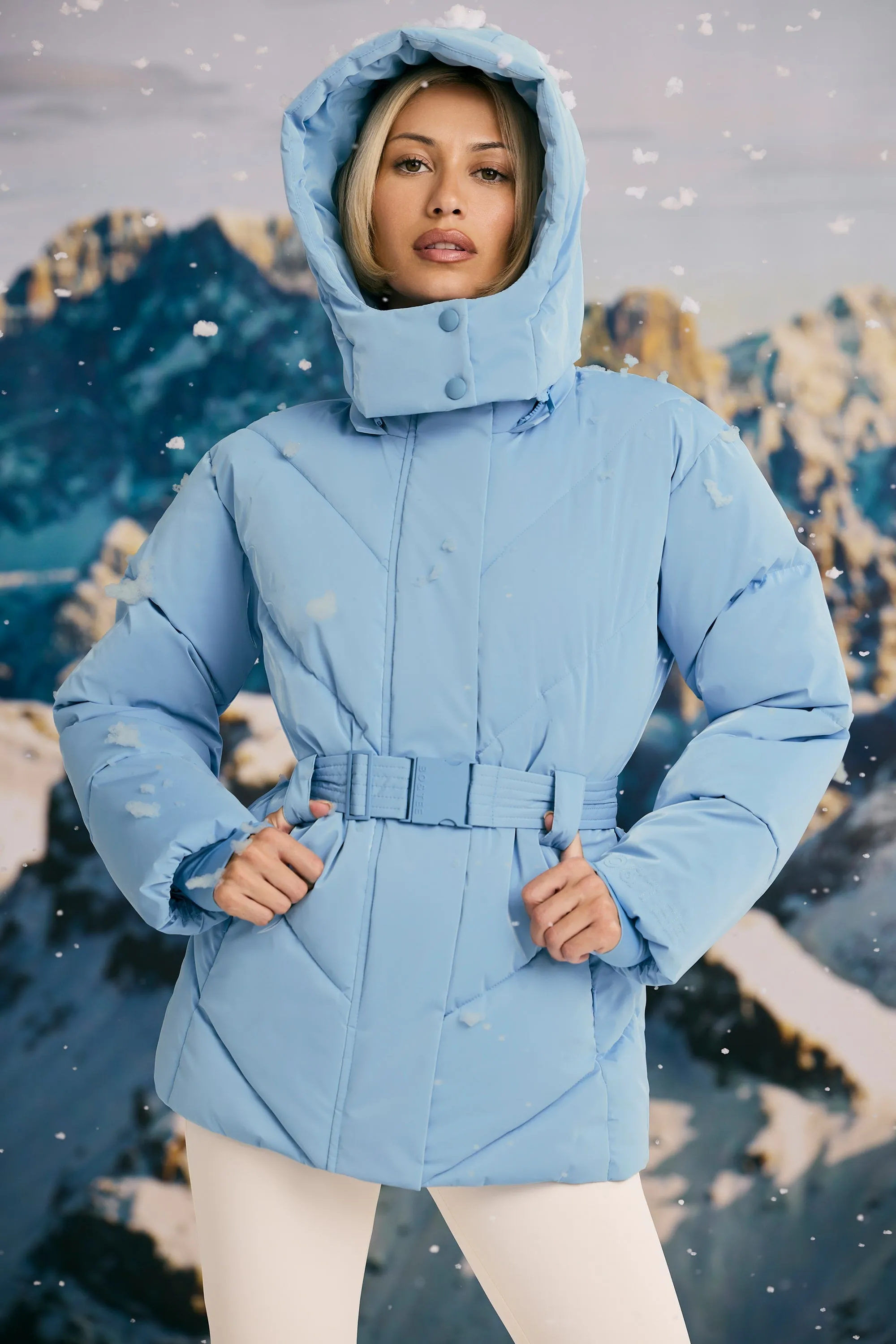 Oversized Quilted Hooded Ski Jacket in Ice Blue sold by Bo + Tee