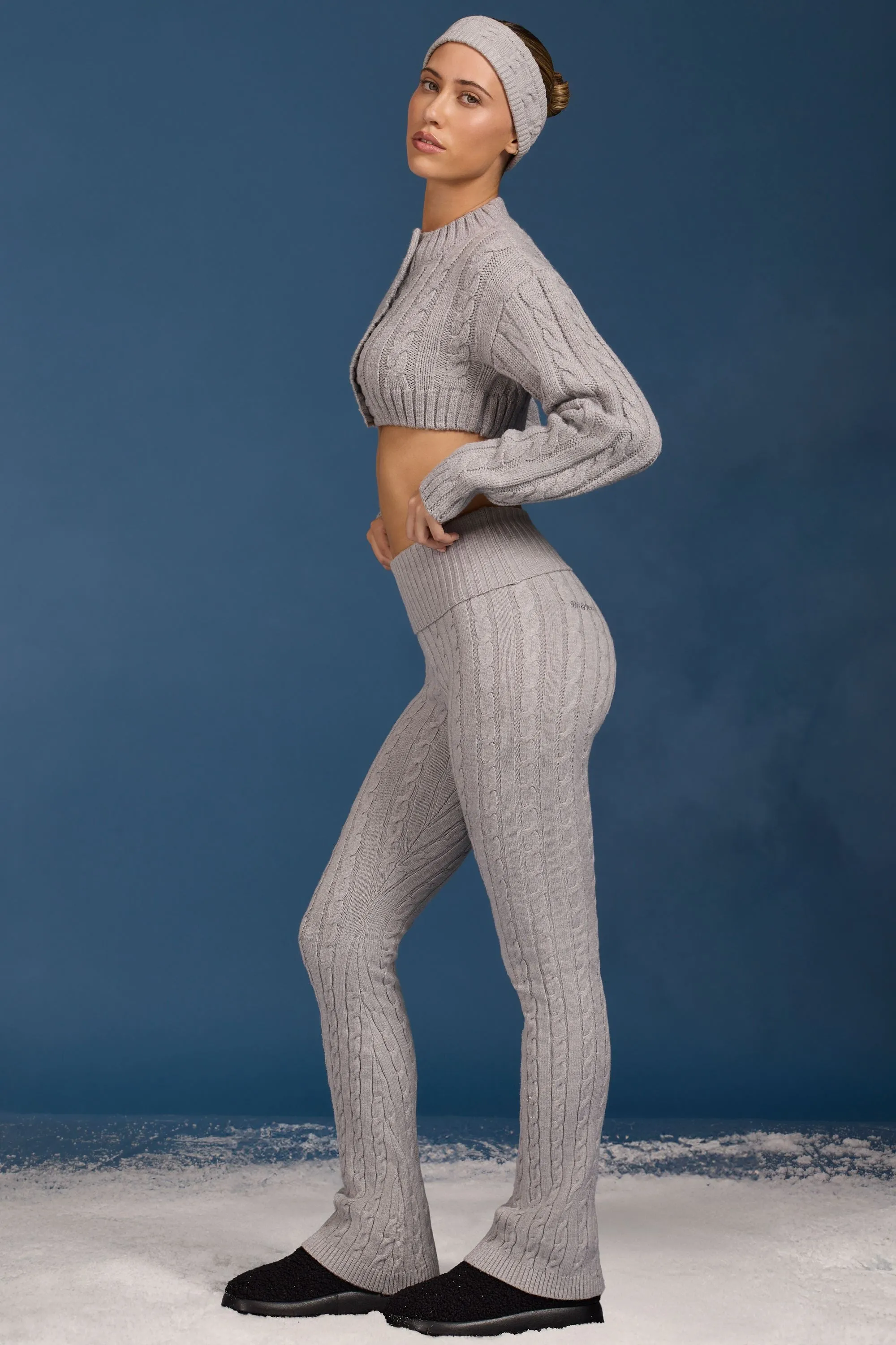 Petite Cable-Knit Flared Trousers in Grey Marl sold by Bo + Tee product image thumbnail 3