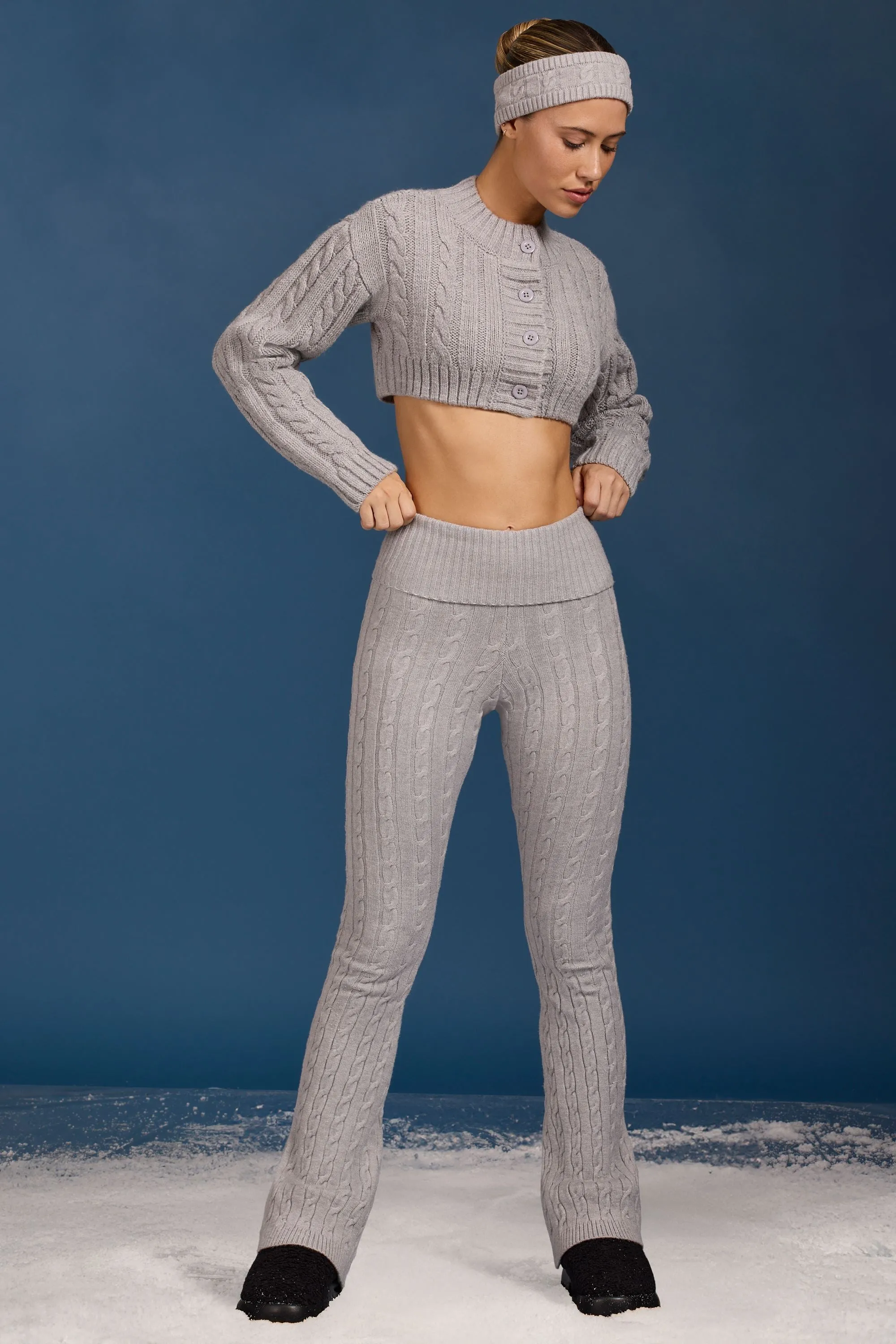 Petite Cable-Knit Flared Trousers in Grey Marl sold by Bo + Tee product image thumbnail 5