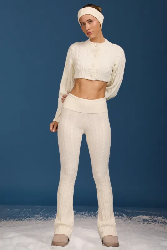 Petite Cable-Knit Flared Trousers  in Cream sold by Bo + Tee