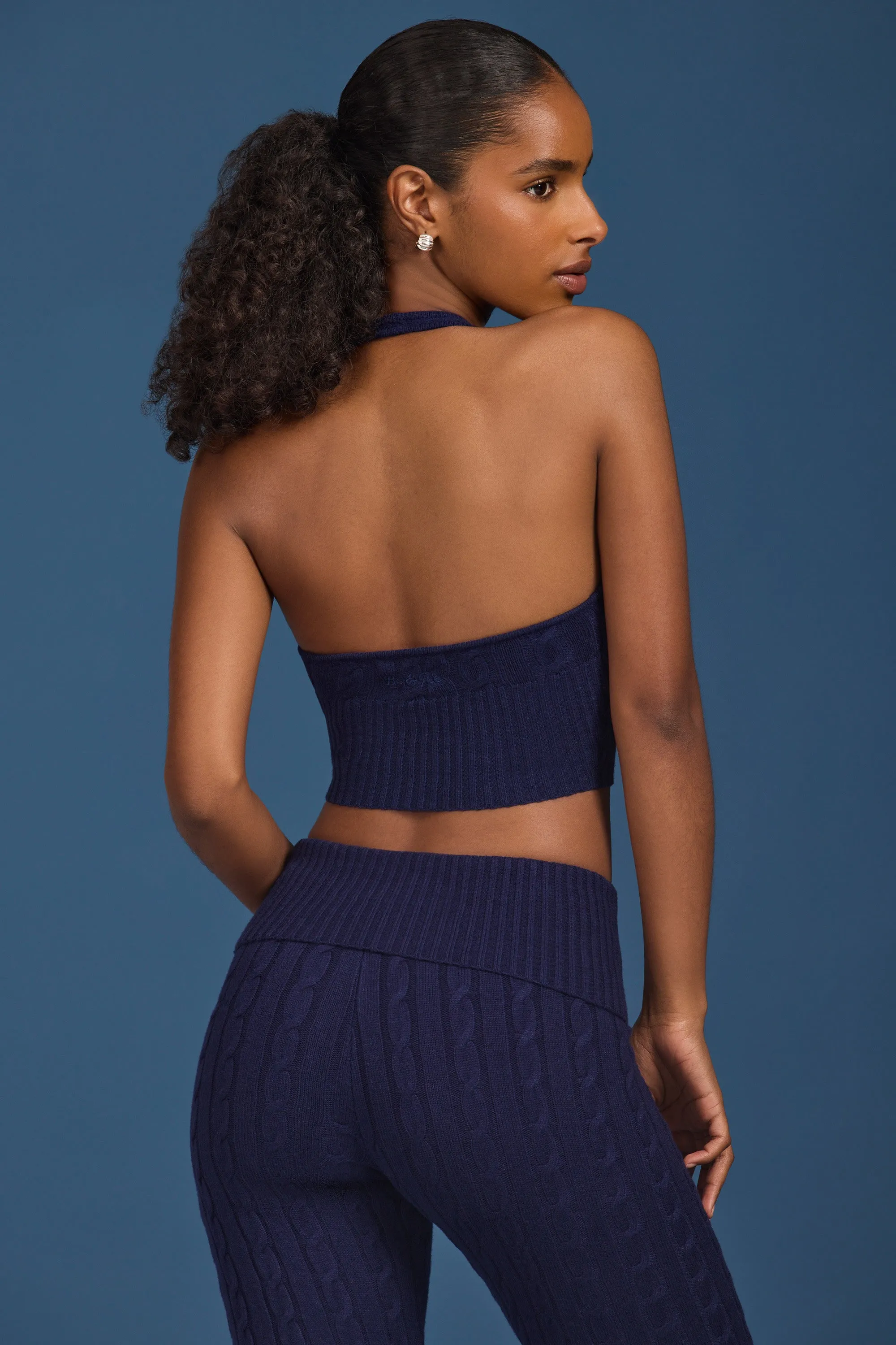 Cable-Knit Halterneck Crop Top in Navy sold by Bo + Tee product image thumbnail 2