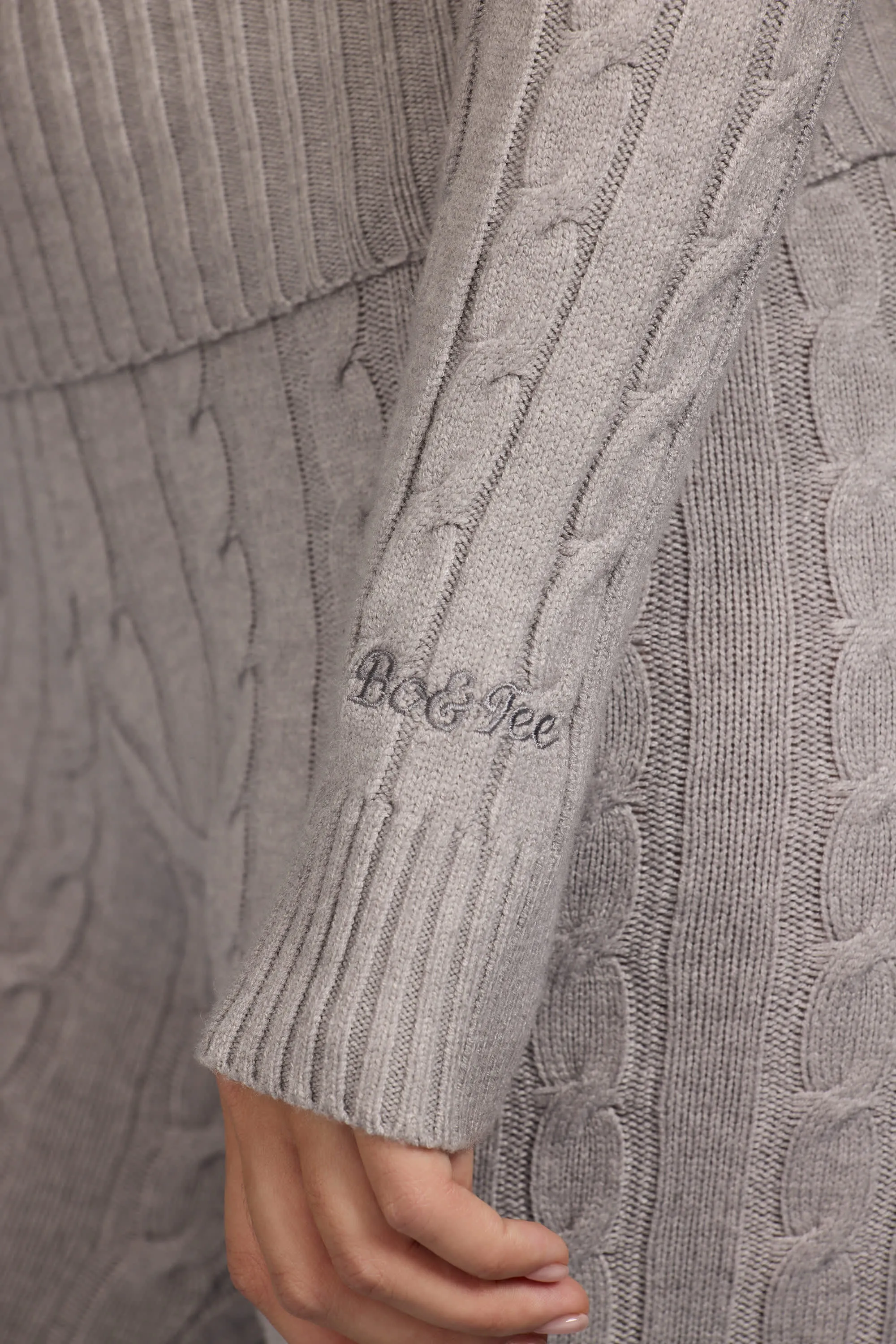 Cable Knit Zip-Up Hoodie in Grey Marl sold by Bo + Tee product image thumbnail 5