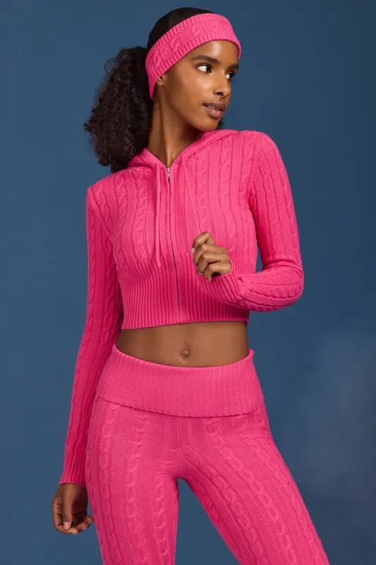Cable-Knit Zip-Up Hoodie in Hot Pink sold by Bo + Tee
