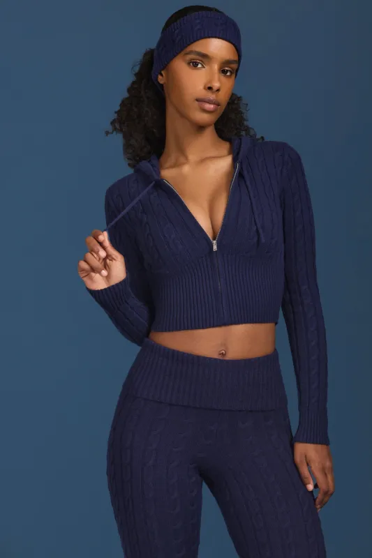 Cable-Knit Zip-Up Hoodie in Navy sold by Bo + Tee