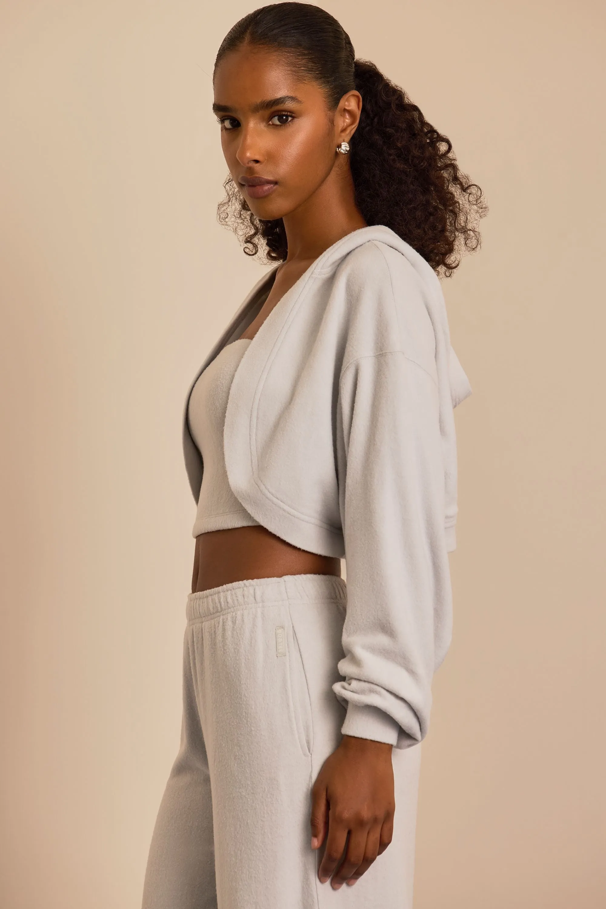 Brushed Jersey Hooded Cropped Shrug in Fog Grey sold by Bo + Tee product image thumbnail 3