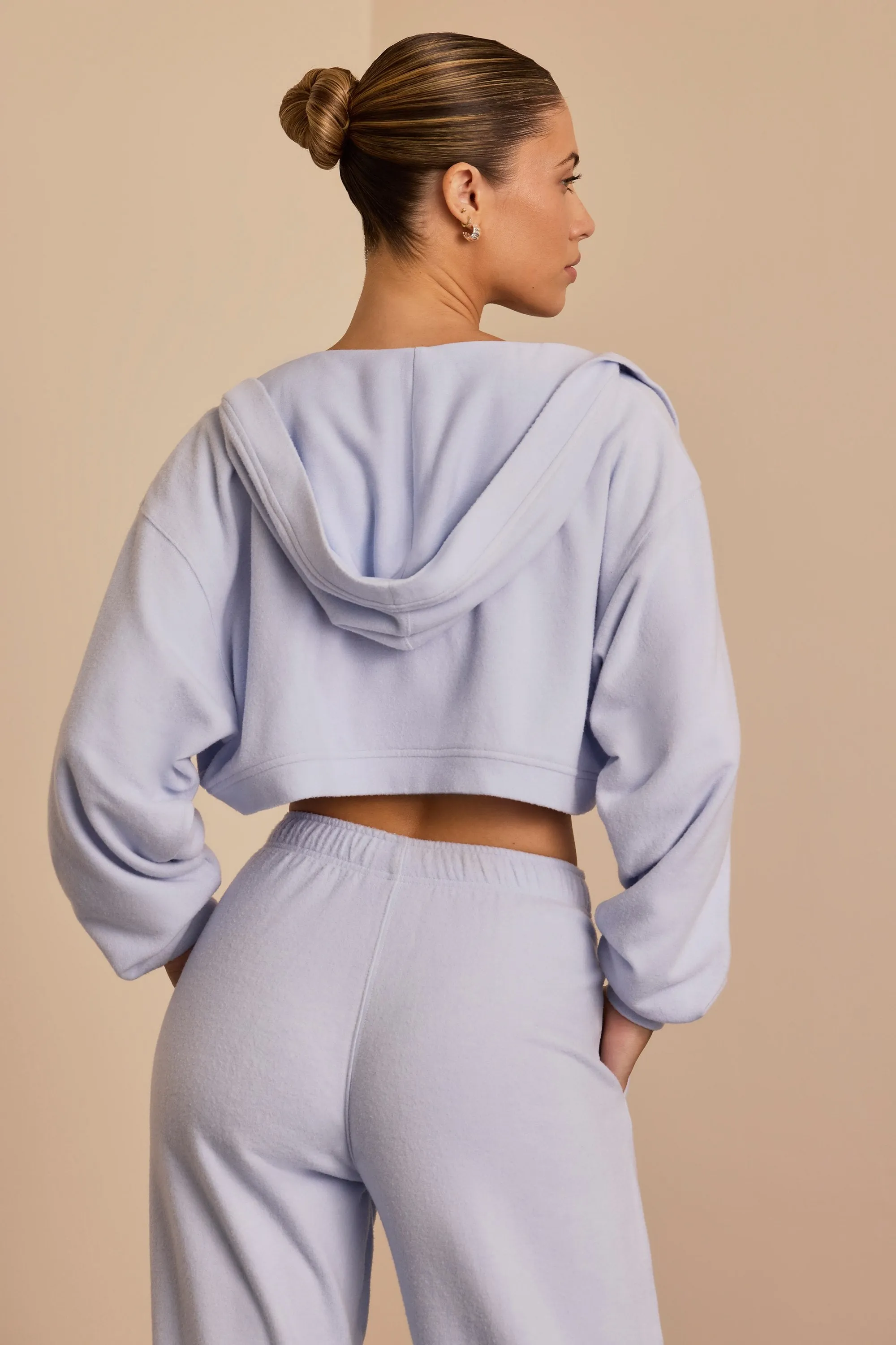 Brushed Jersey Hooded Cropped Shrug in Soft Blue sold by Bo + Tee product image thumbnail 2