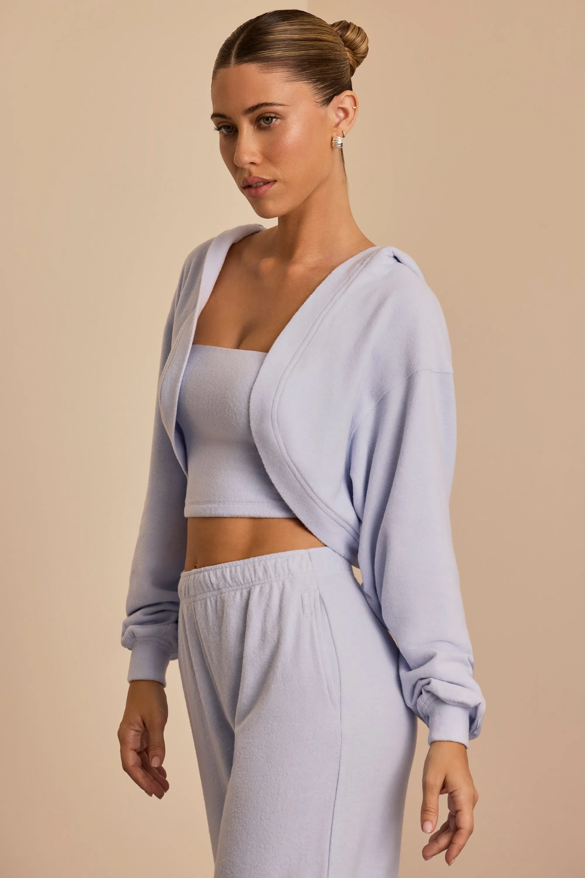 Brushed Jersey Hooded Cropped Shrug in Soft Blue sold by Bo + Tee product image thumbnail 3