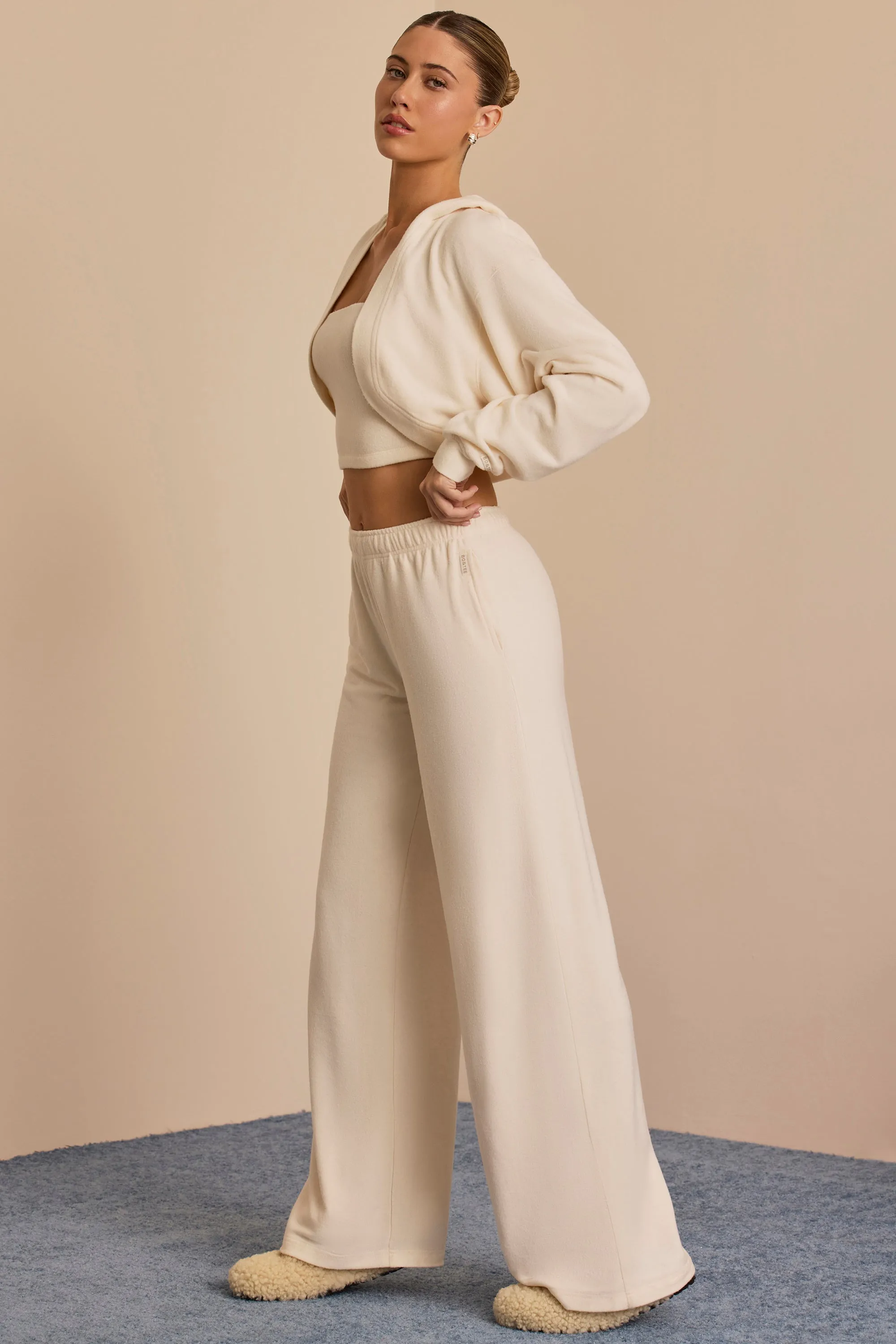 Petite Brushed Jersey Wide-Leg Joggers in Ecru sold by Bo + Tee product image thumbnail 3