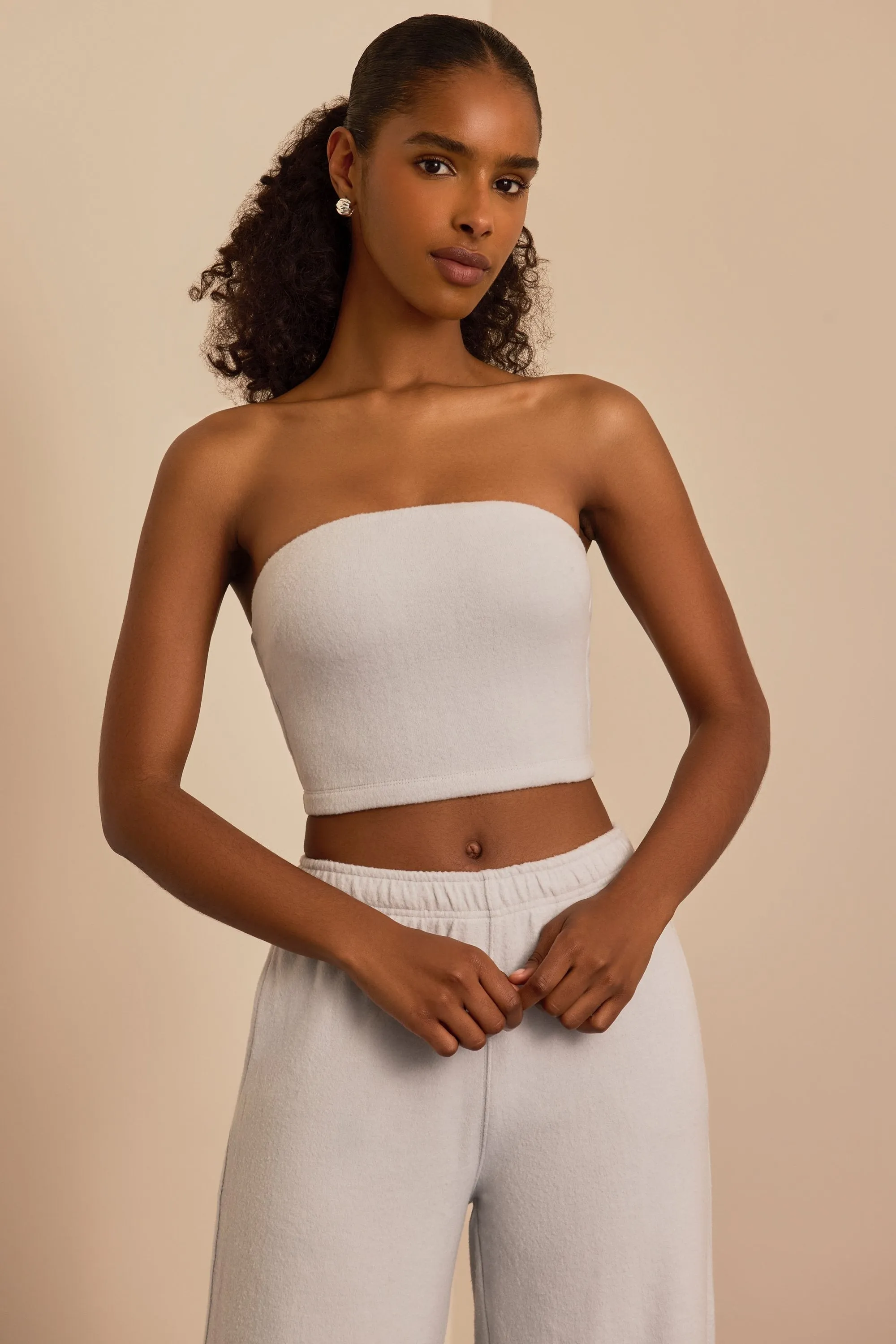 Brushed Jersey Bandeau Top in Fog Grey sold by Bo + Tee