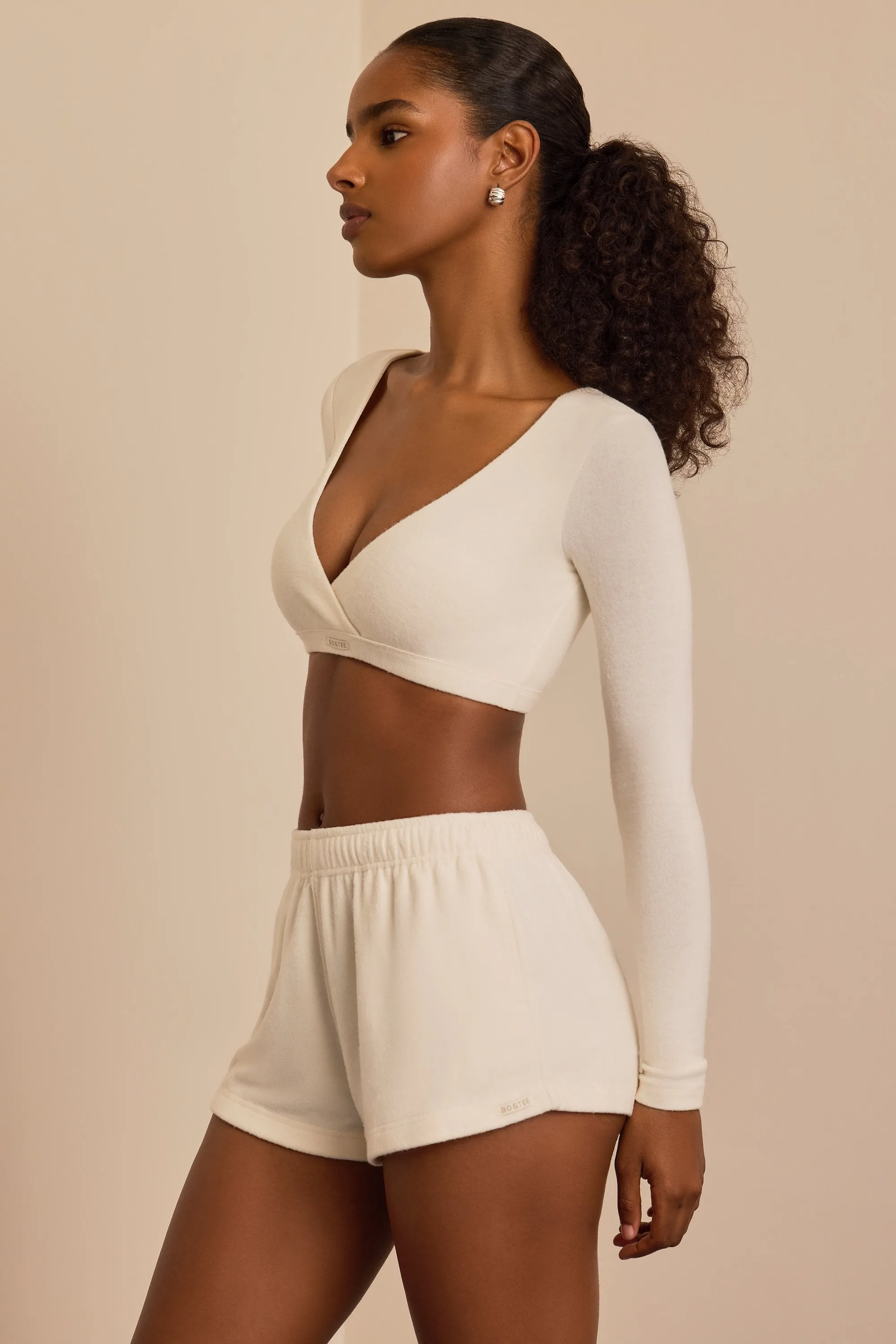 Brushed Jersey Wrap Crop Top in Ecru sold by Bo + Tee product image thumbnail 3