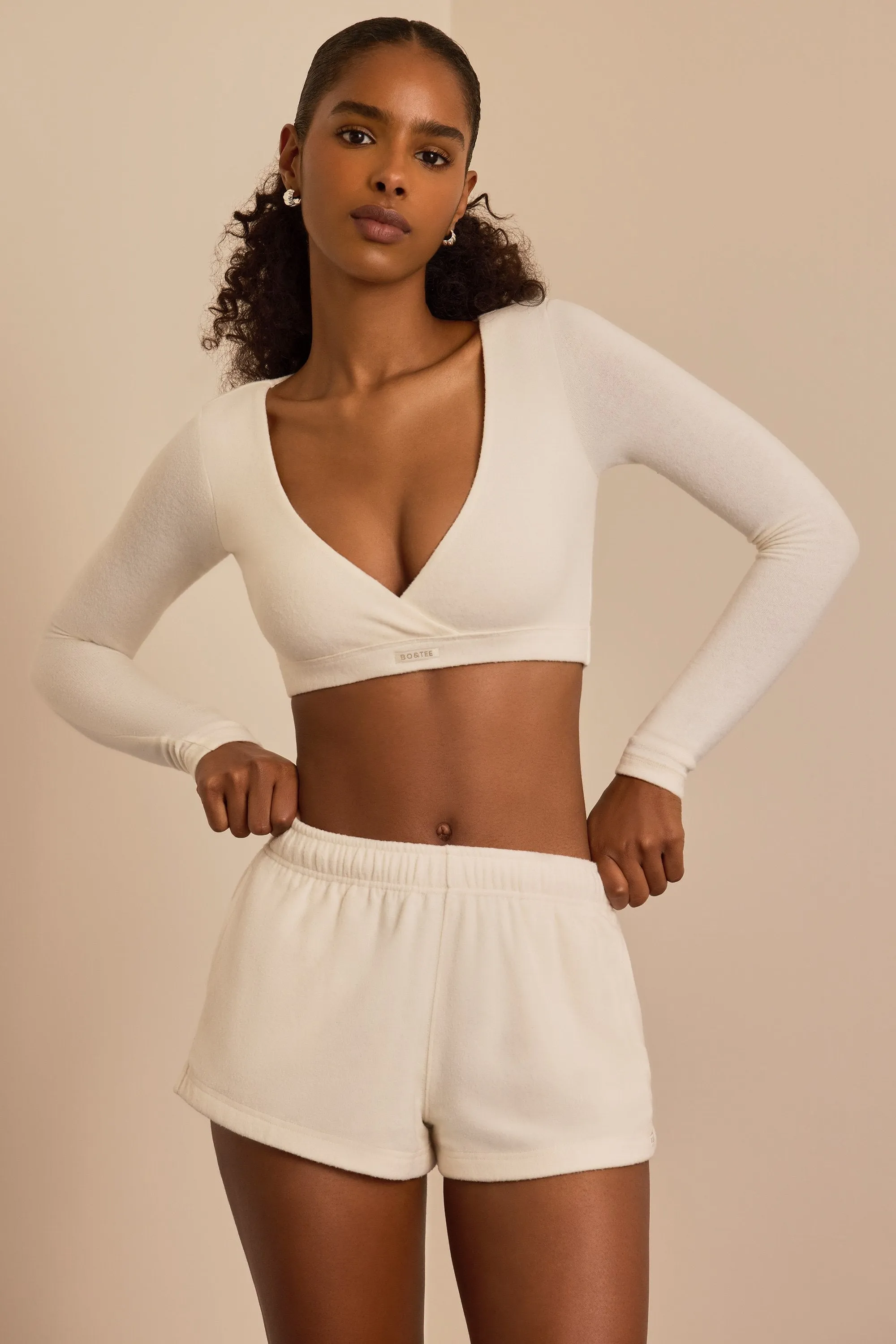 Brushed Jersey Wrap Crop Top in Ecru sold by Bo + Tee