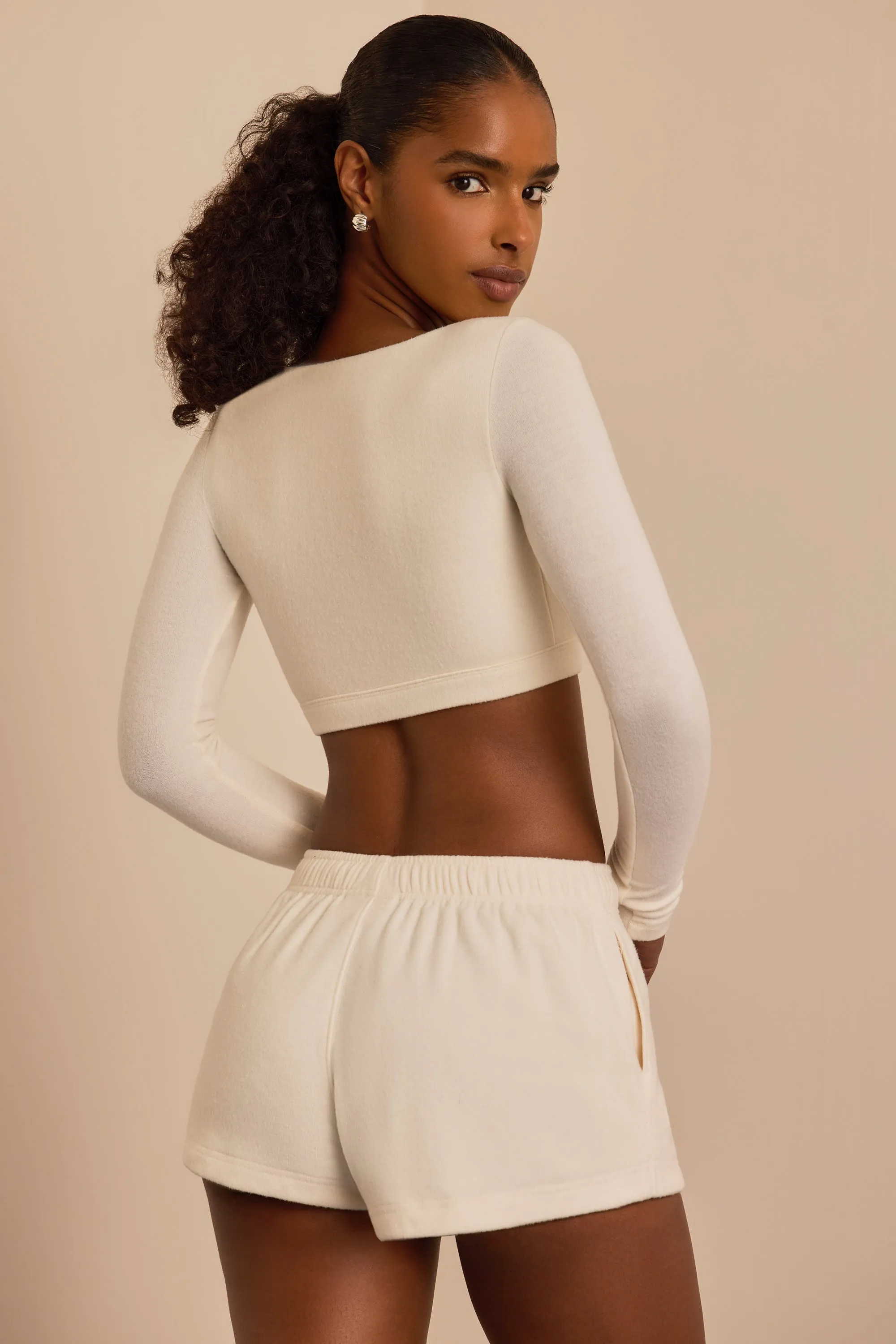Brushed Jersey Wrap Crop Top in Ecru sold by Bo + Tee product image thumbnail 2
