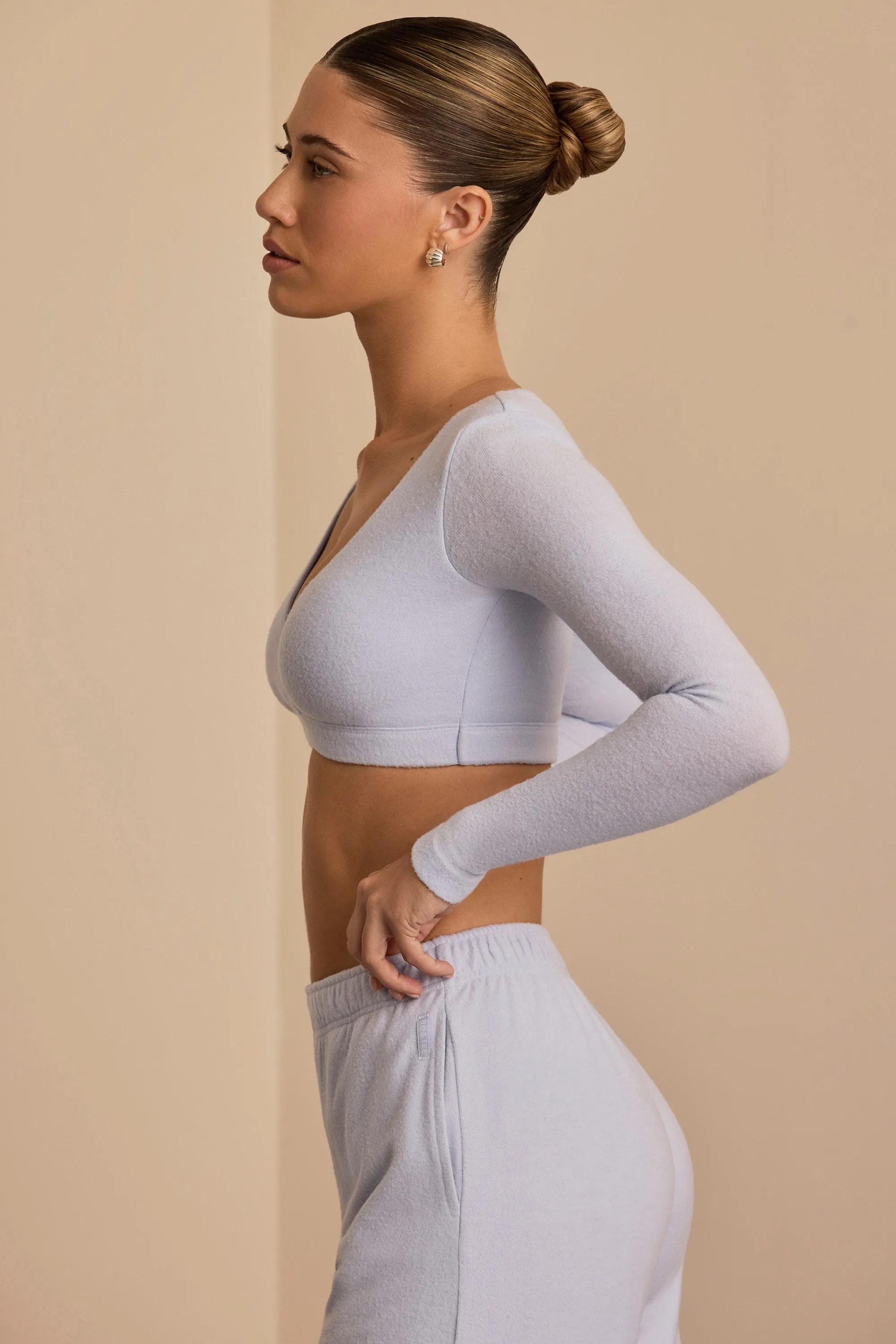 Brushed Jersey Wrap Crop Top in Soft Blue sold by Bo + Tee product image thumbnail 3