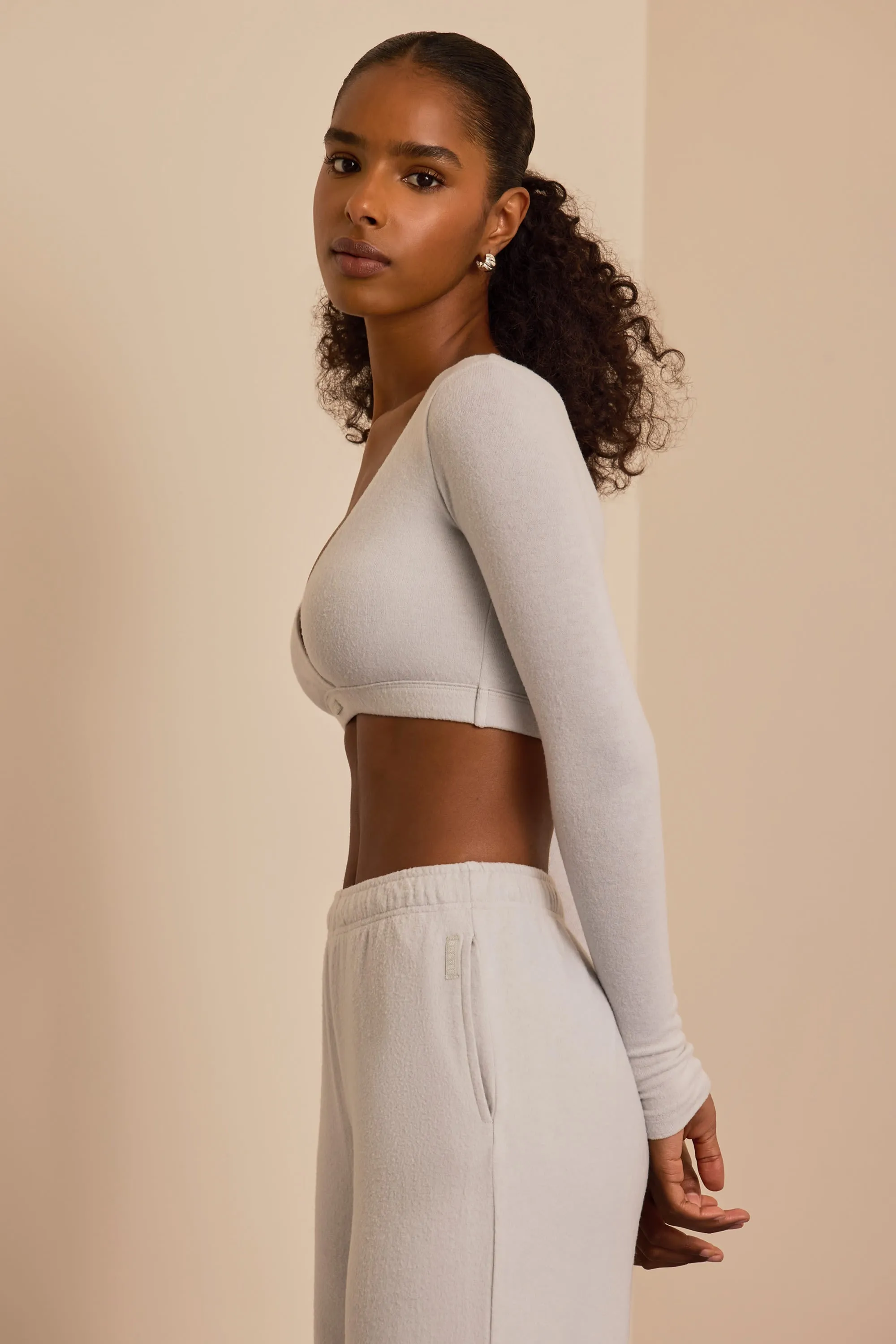 Brushed Jersey Wrap Crop Top in Fog Grey sold by Bo + Tee product image thumbnail 3