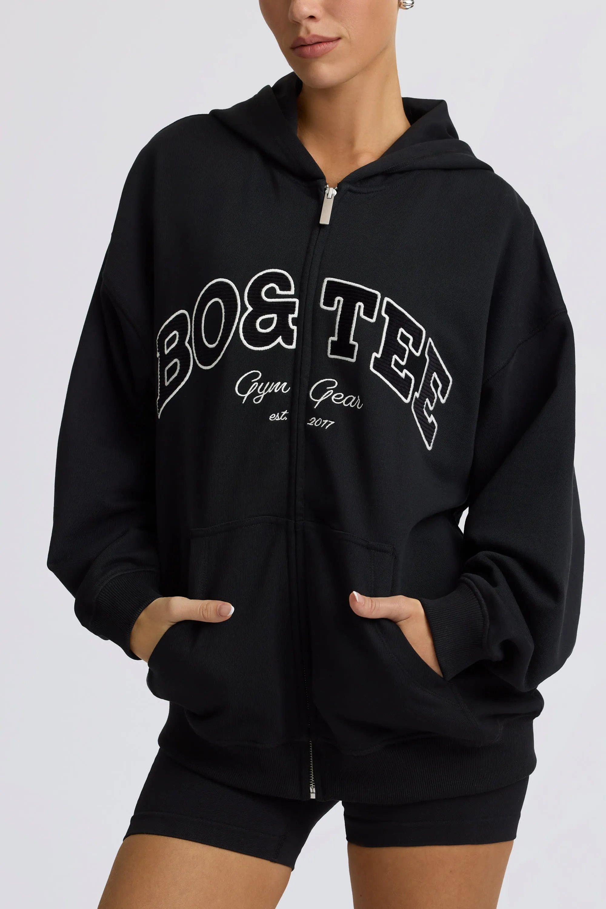 Oversized Zip-Up Hoodie in Black sold by Bo + Tee product image thumbnail 4