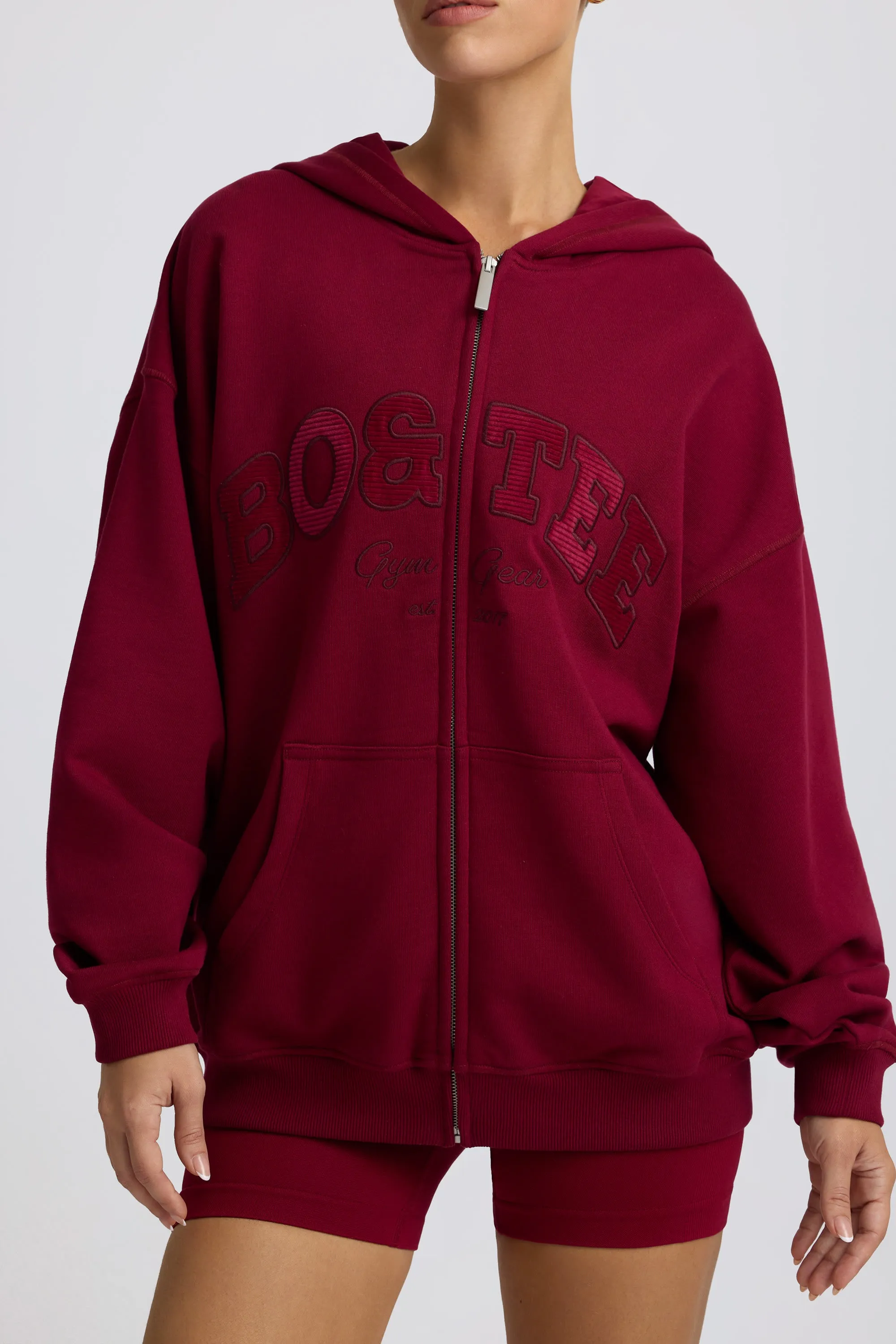 Oversized Zip-Up Hoodie in Burgundy sold by Bo + Tee product image thumbnail 5