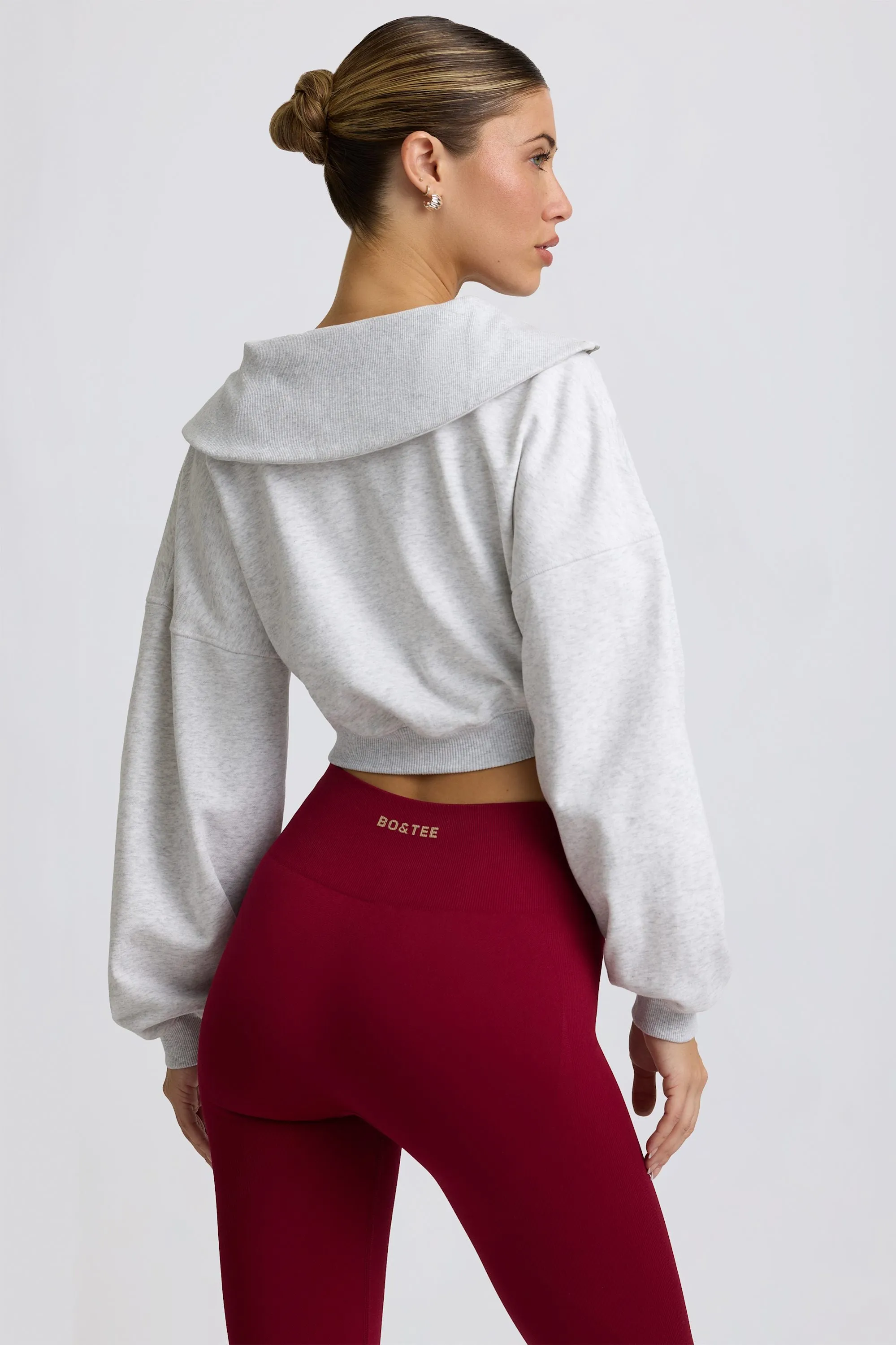 Quarter-Zip Cropped Sweatshirt in Grey Marl sold by Bo + Tee product image thumbnail 3