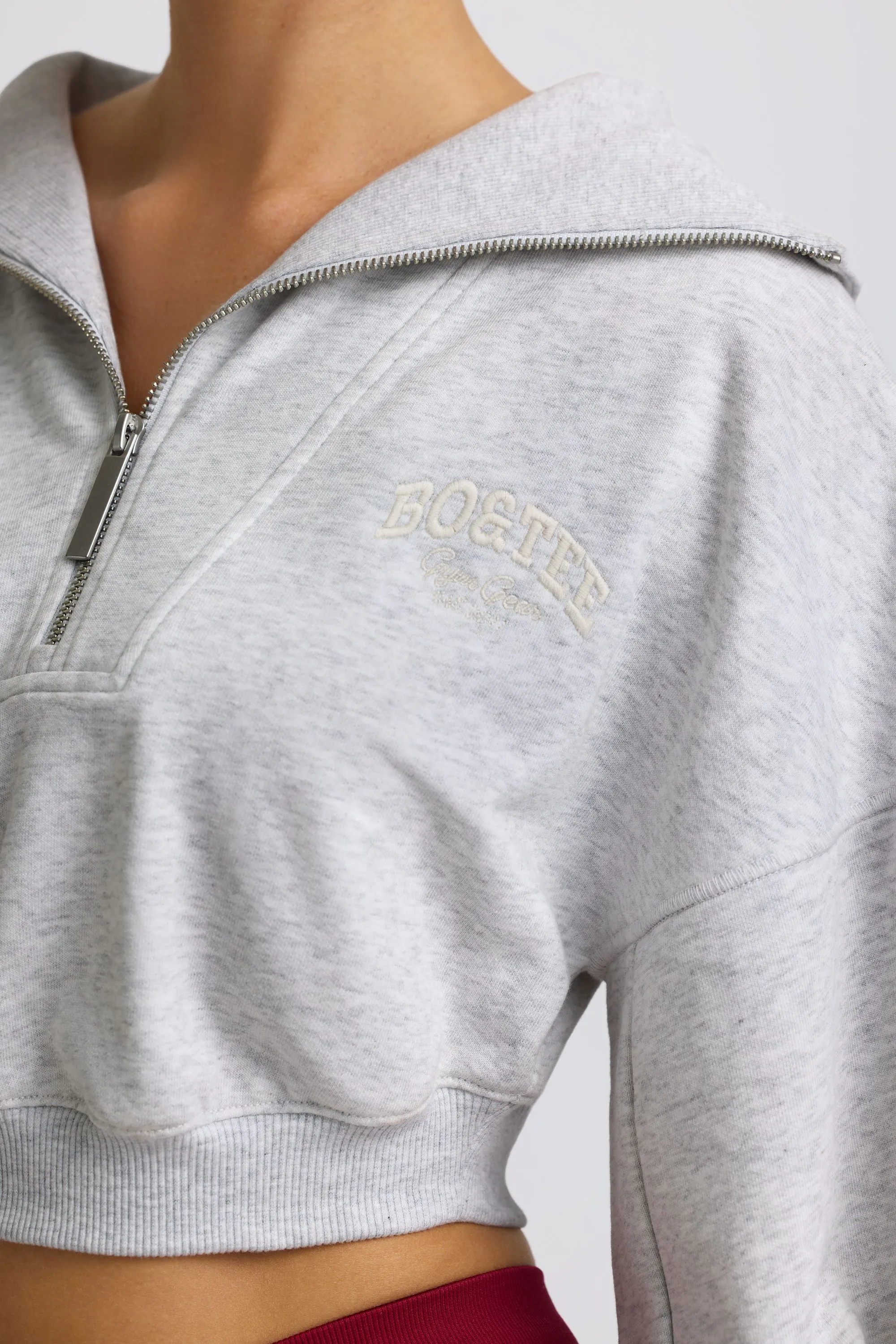 Quarter-Zip Cropped Sweatshirt in Grey Marl sold by Bo + Tee product image thumbnail 5