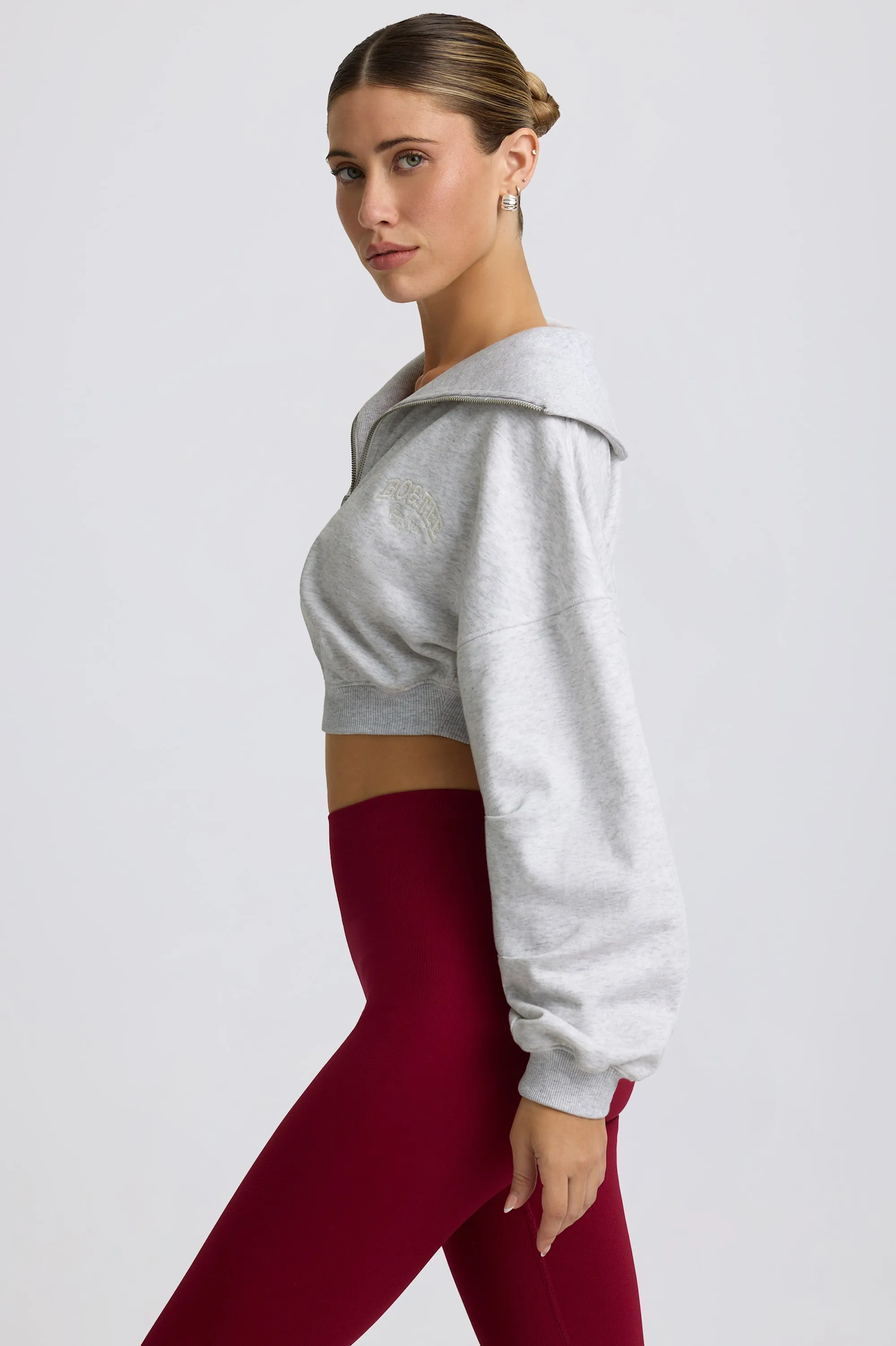 Quarter-Zip Cropped Sweatshirt in Grey Marl sold by Bo + Tee product image thumbnail 4