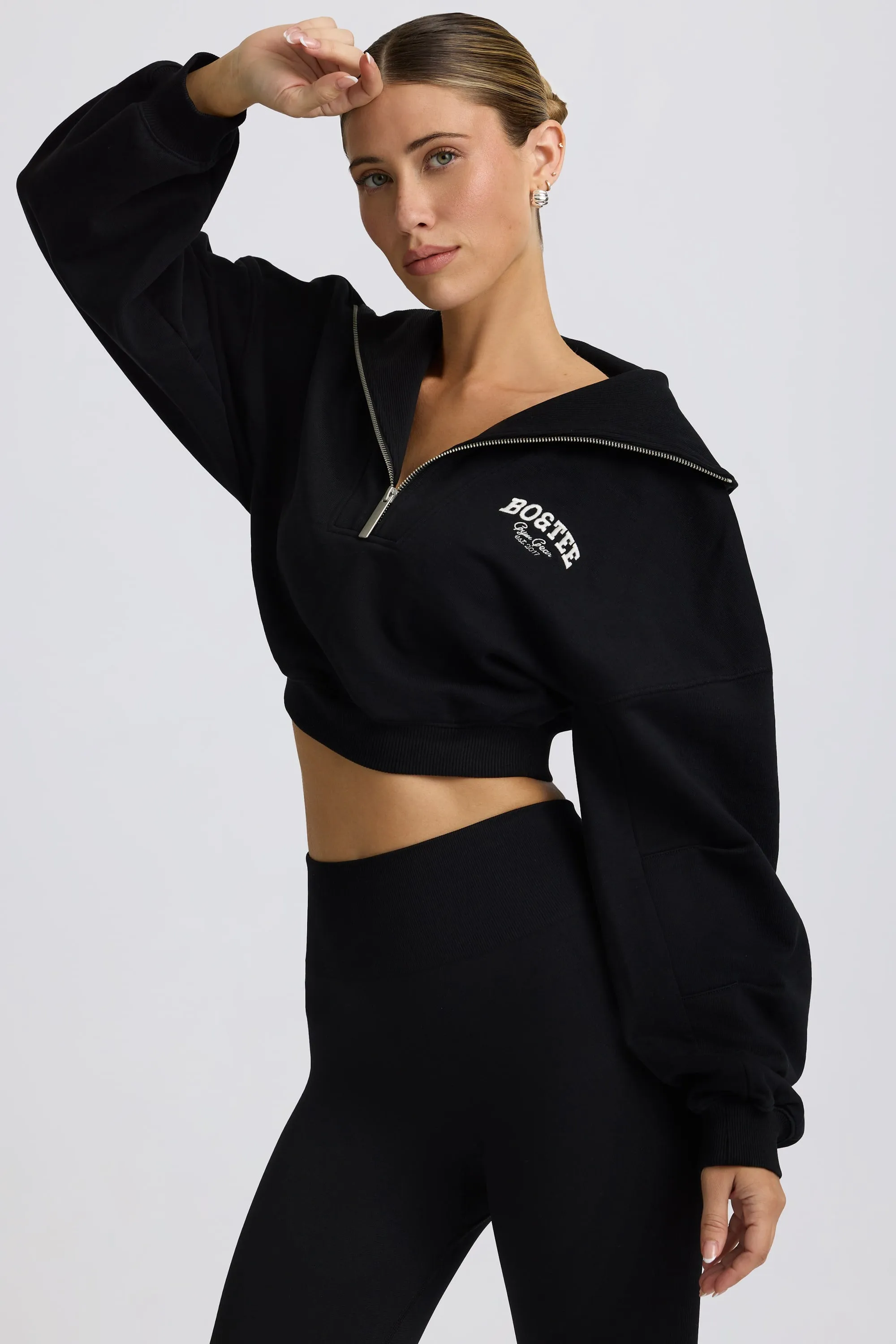 Quarter-Zip Cropped Sweatshirt in Black sold by Bo + Tee product image thumbnail 3