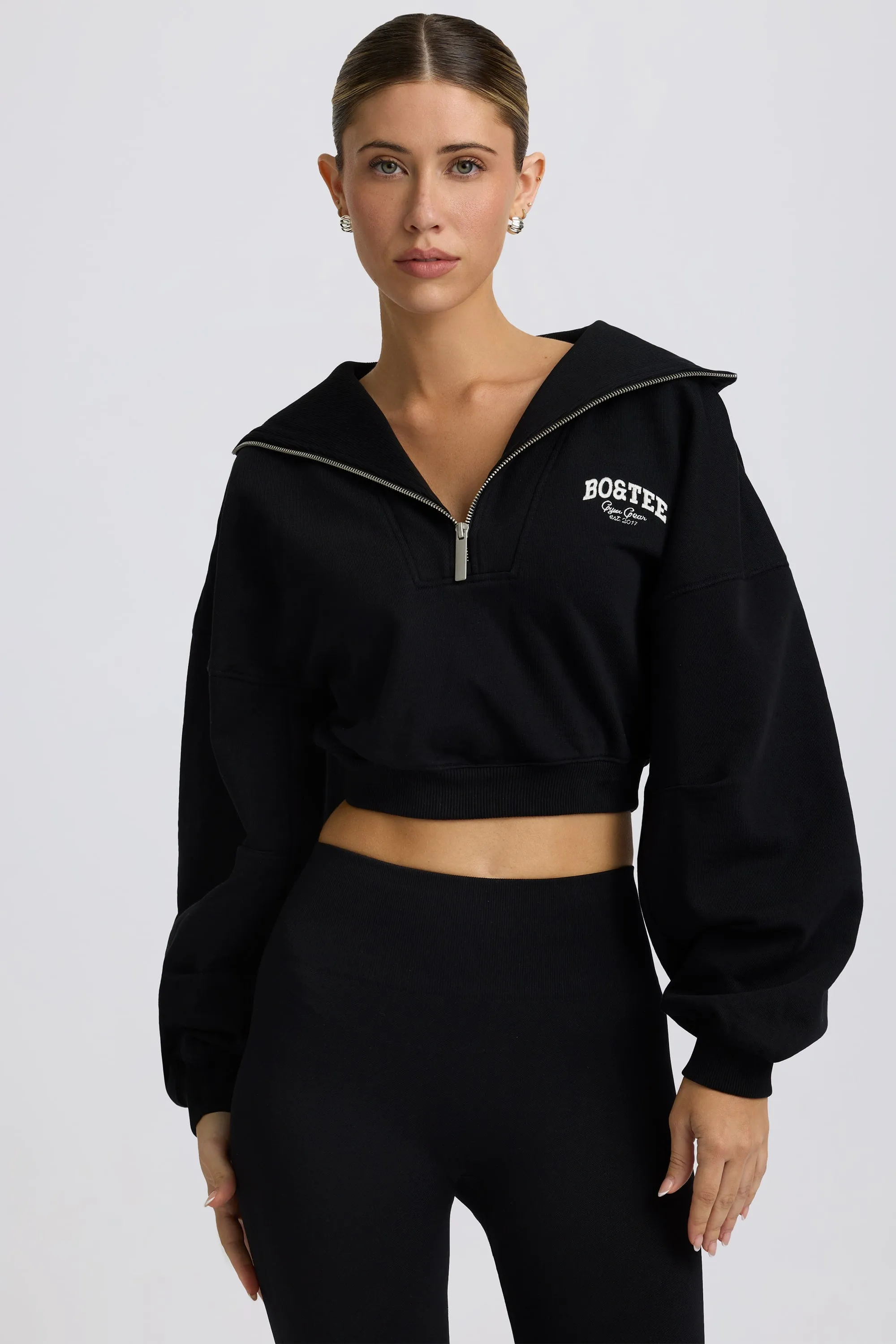 Quarter-Zip Cropped Sweatshirt in Black sold by Bo + Tee
