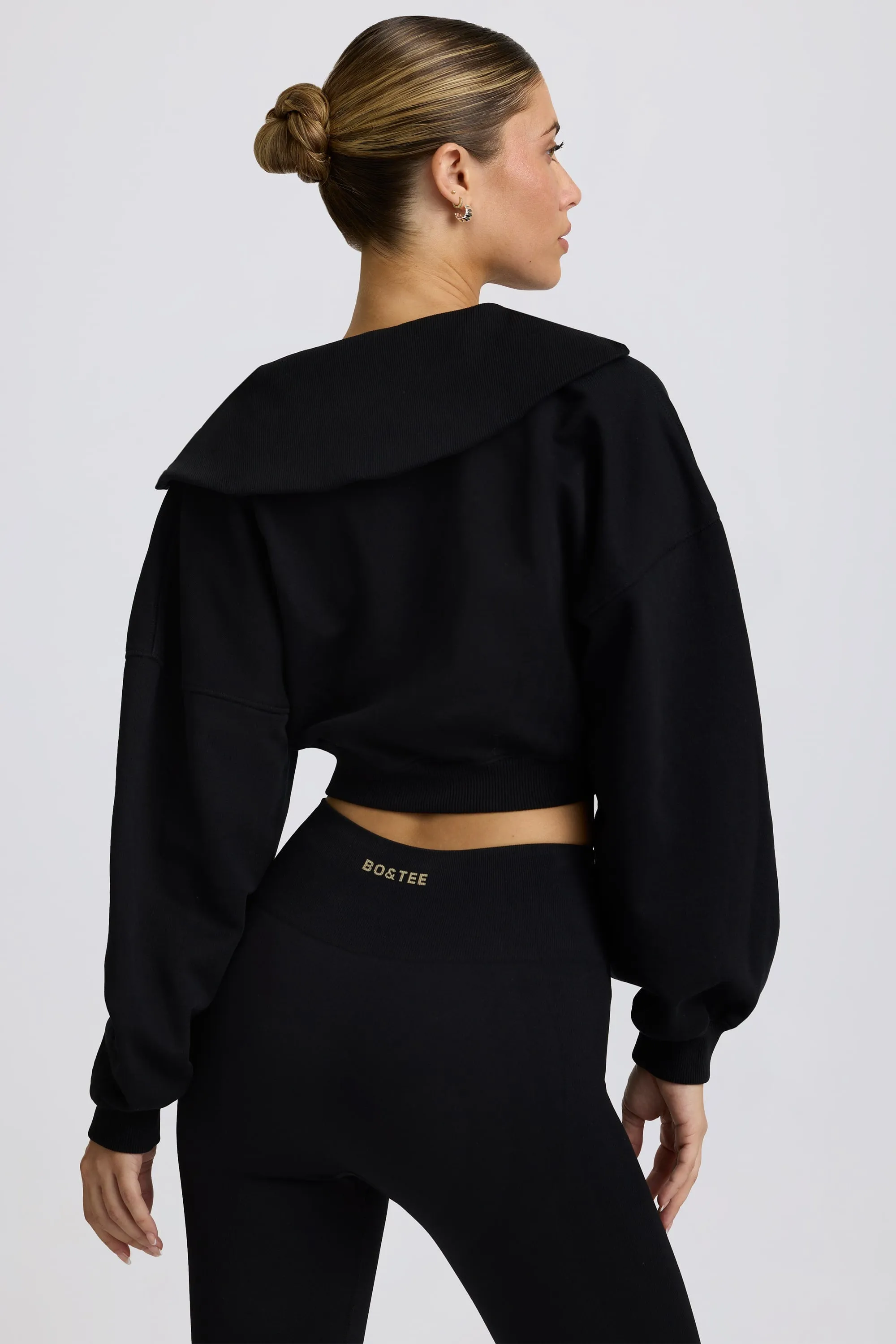 Quarter-Zip Cropped Sweatshirt in Black sold by Bo + Tee product image thumbnail 2