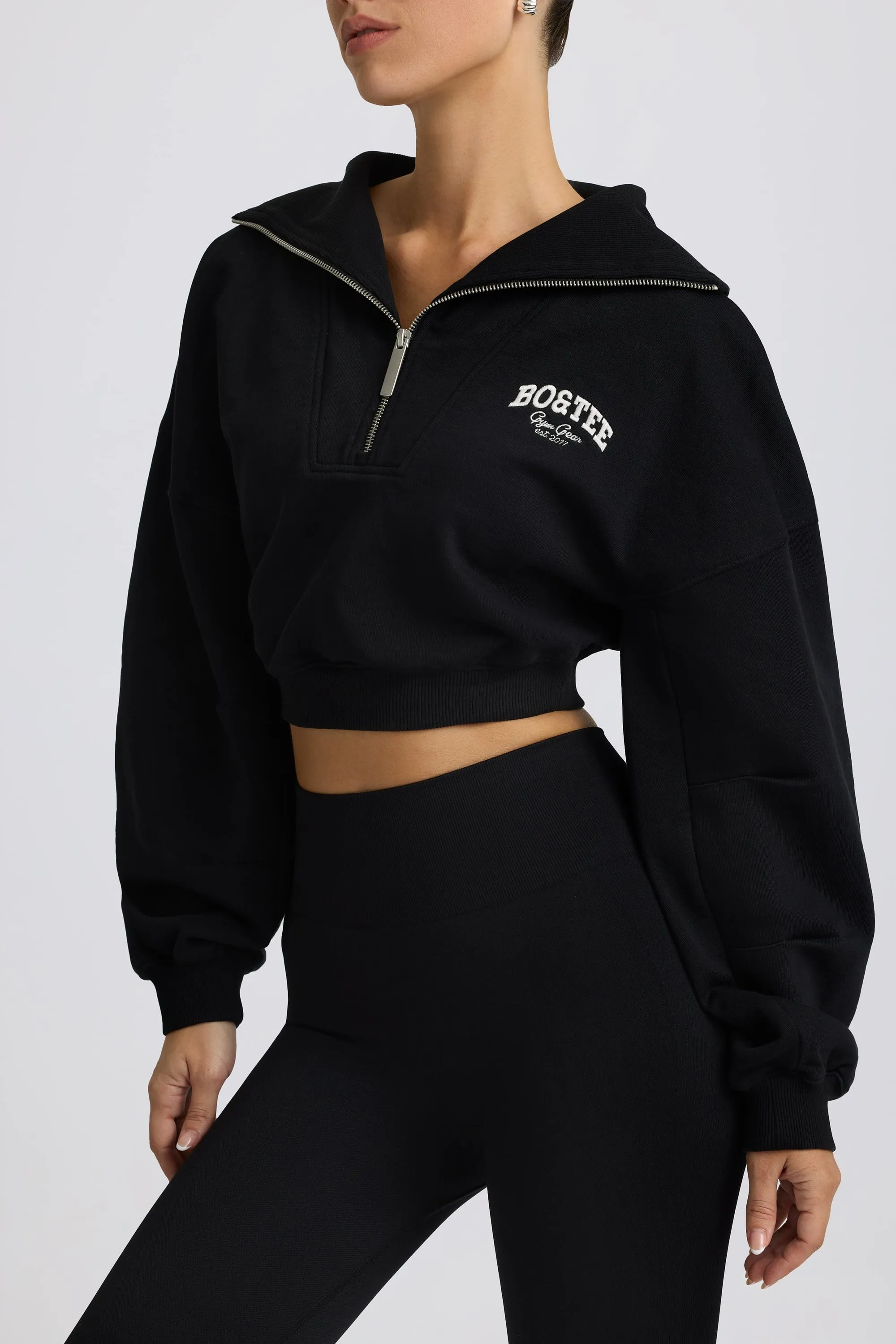 Quarter-Zip Cropped Sweatshirt in Black sold by Bo + Tee product image thumbnail 4