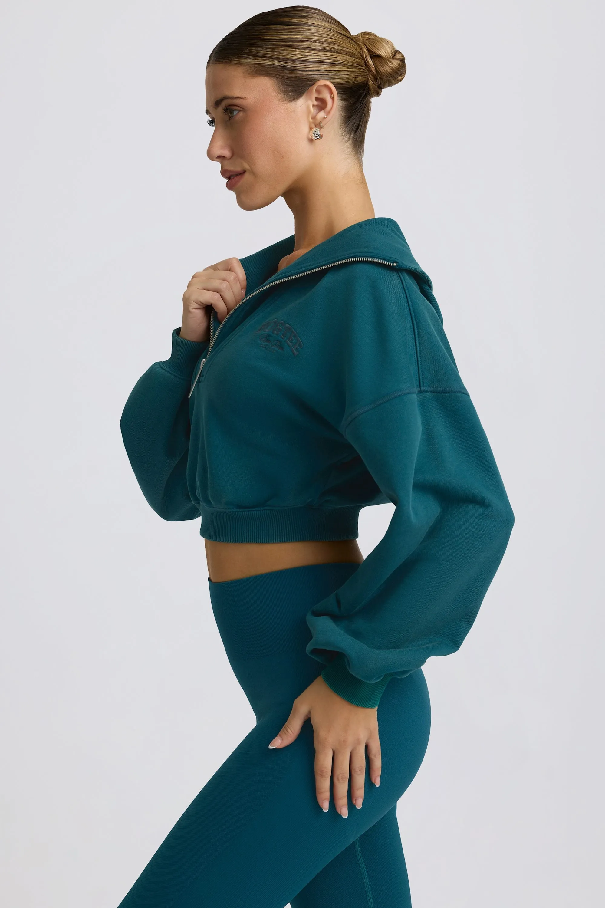 Quarter-Zip Cropped Sweatshirt in Teal sold by Bo + Tee product image thumbnail 3