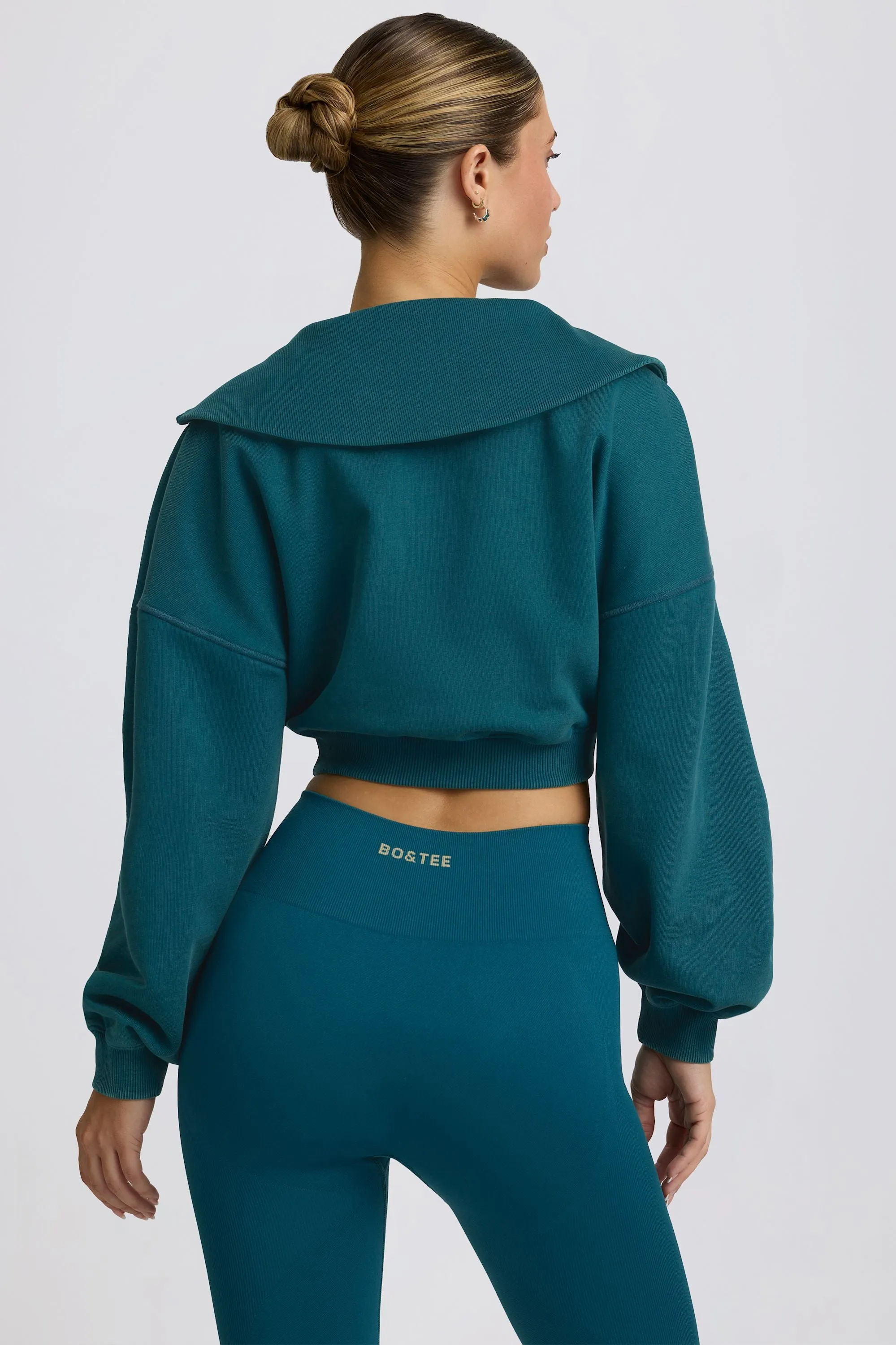 Quarter-Zip Cropped Sweatshirt in Teal sold by Bo + Tee product image thumbnail 2