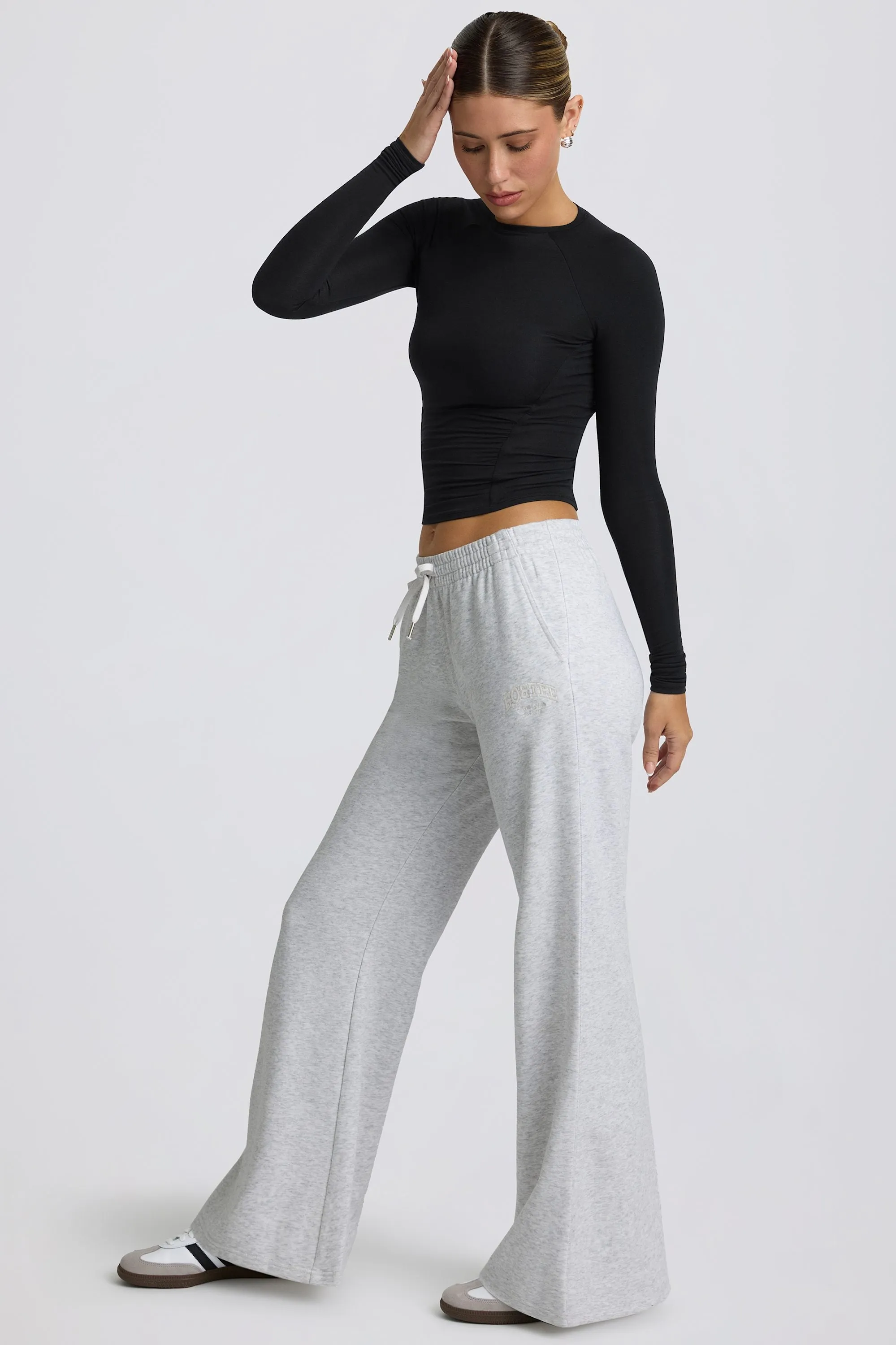 Petite Low-Rise Wide-Leg Joggers in Grey Marl sold by Bo + Tee product image thumbnail 4