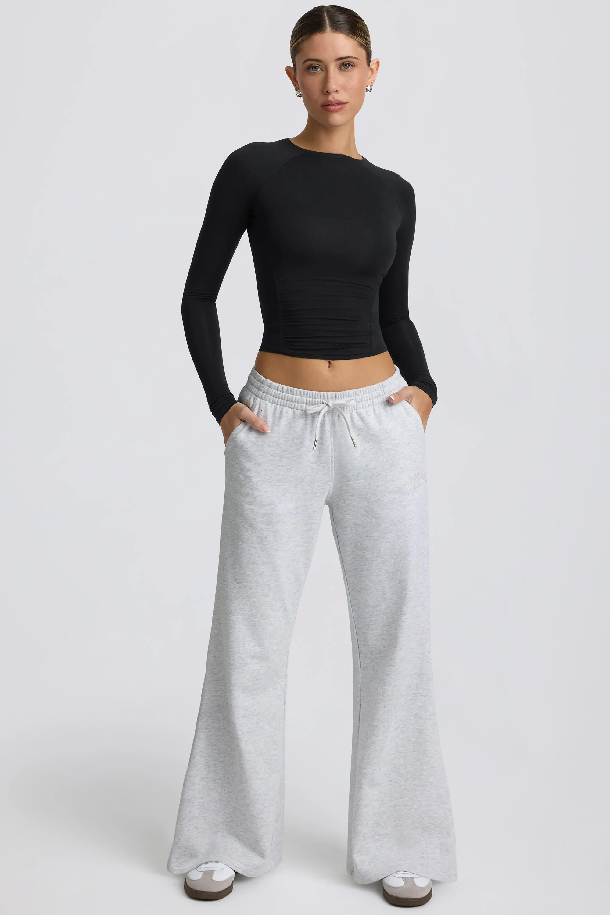 Petite Low-Rise Wide-Leg Joggers in Grey Marl sold by Bo + Tee