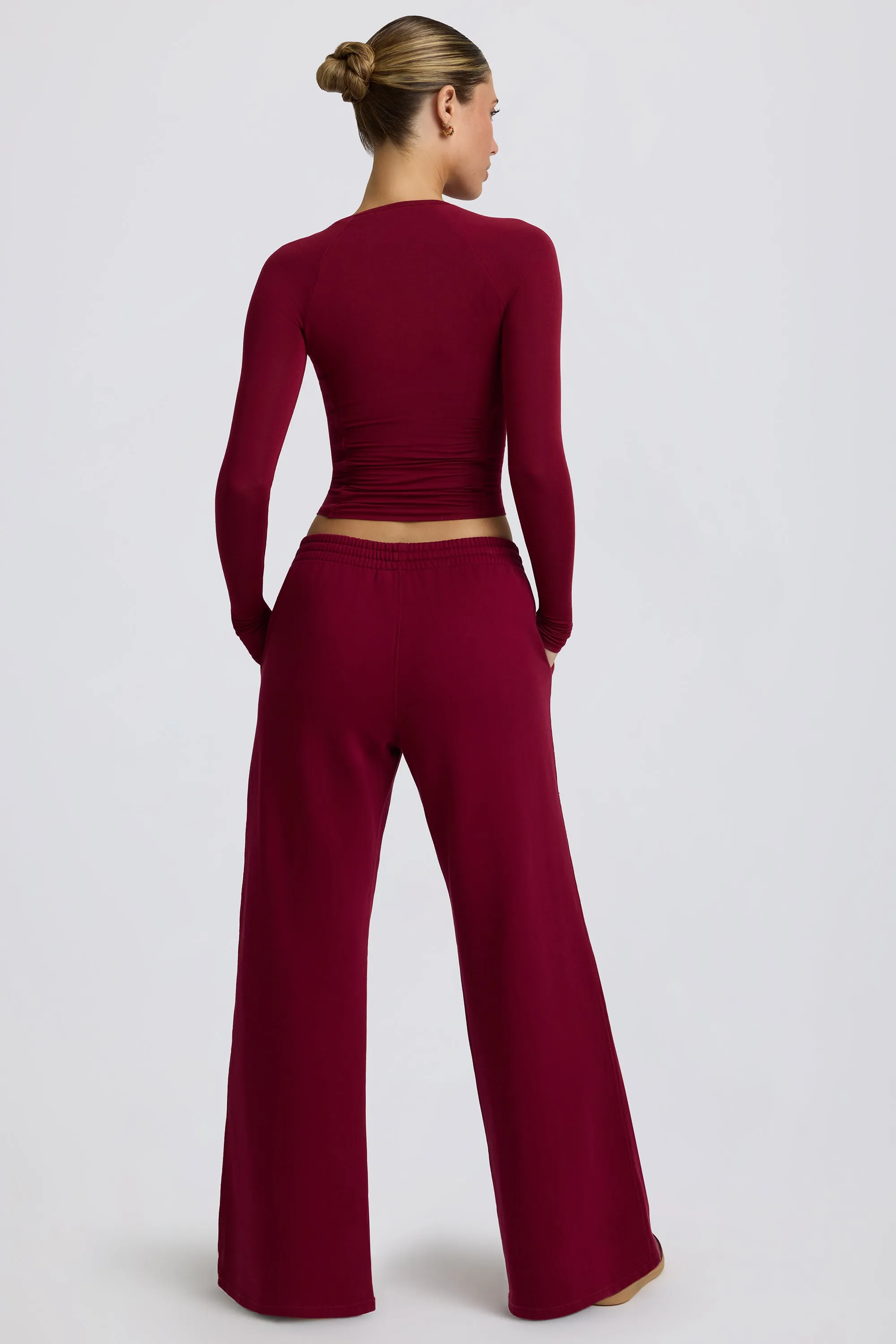Low-Rise Wide-Leg Joggers in Burgundy sold by Bo + Tee product image thumbnail 3