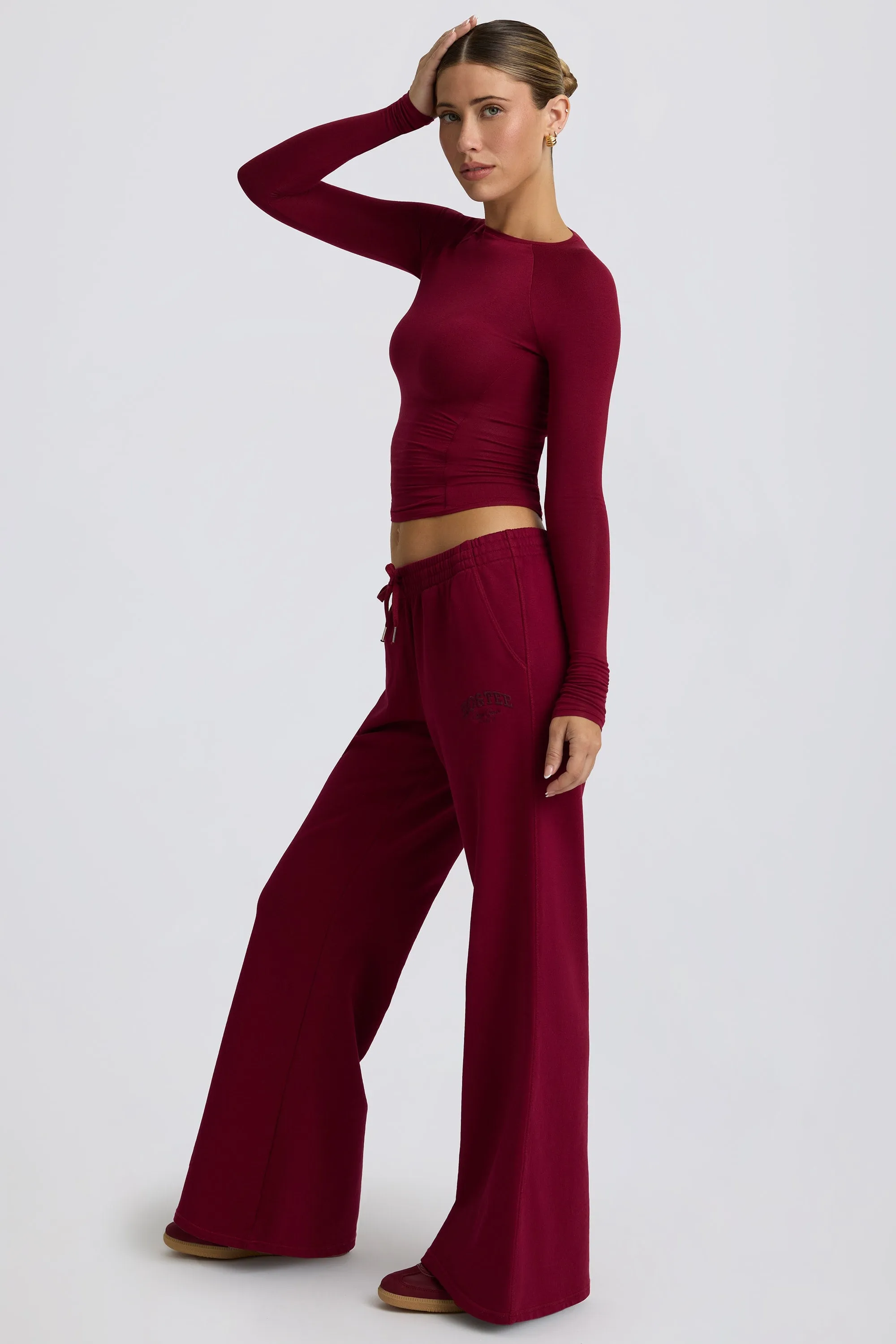 Petite Low-Rise Wide-Leg Joggers in Burgundy sold by Bo + Tee product image thumbnail 4
