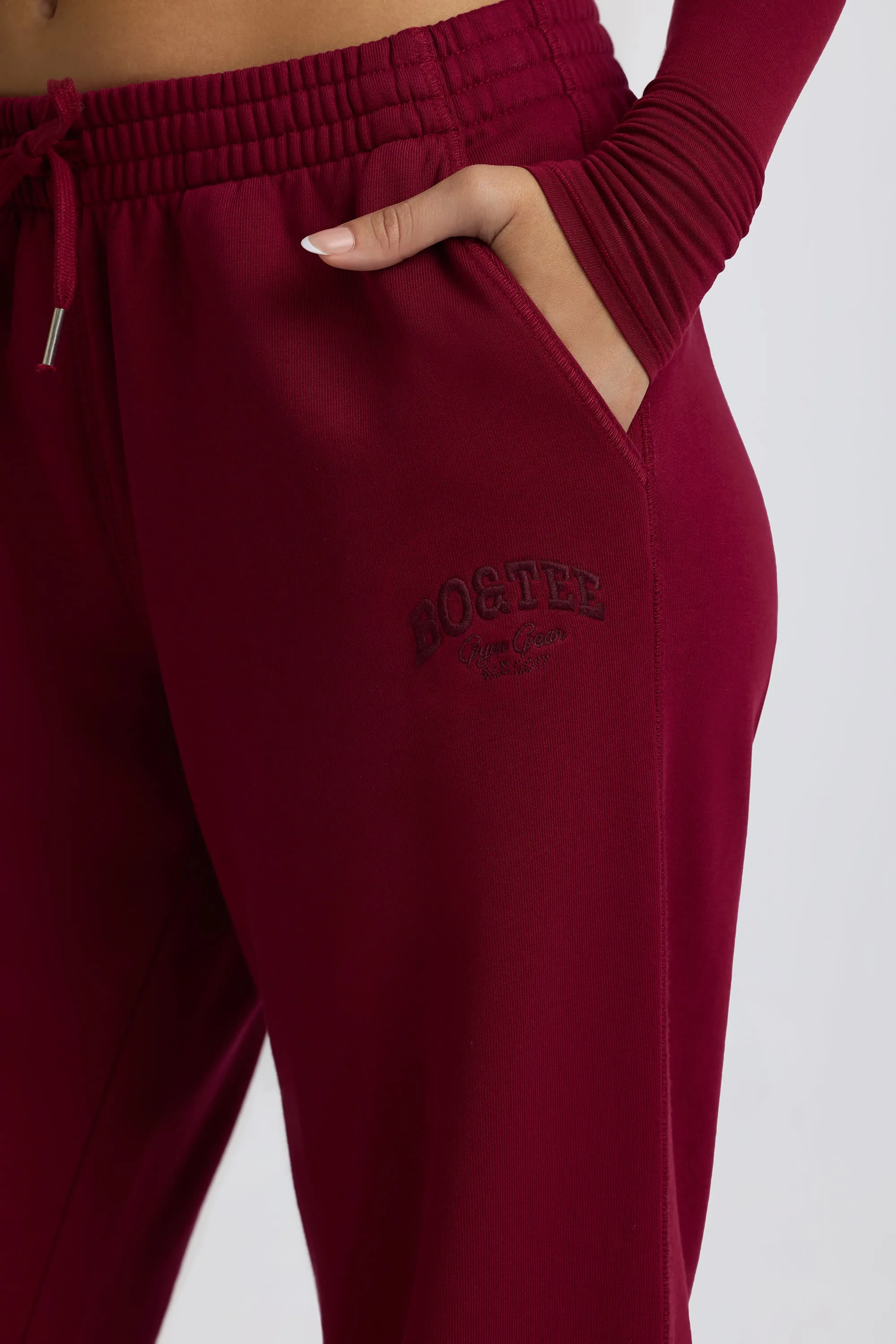Petite Low-Rise Wide-Leg Joggers in Burgundy sold by Bo + Tee product image thumbnail 5