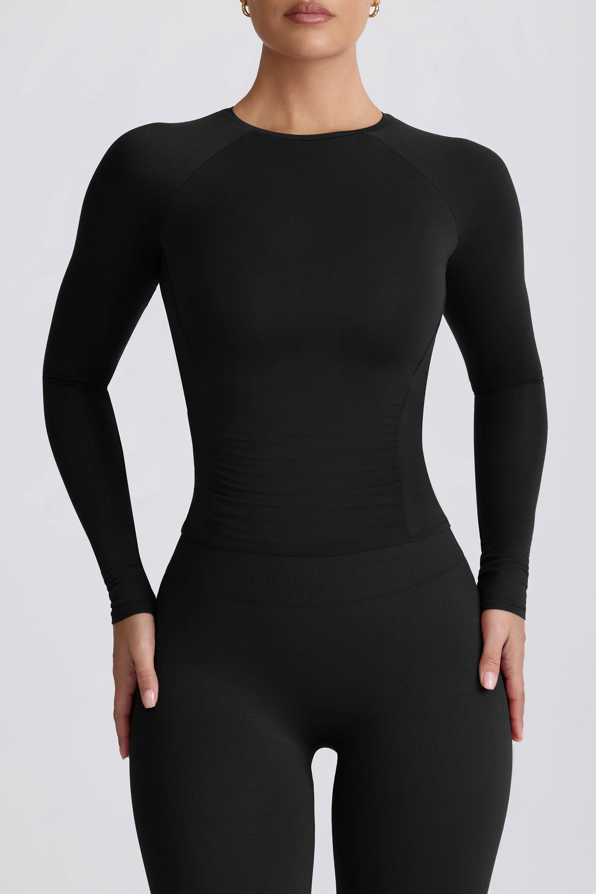 Modal Ruched Long-Sleeve Top in Black sold by Bo + Tee product image thumbnail 4