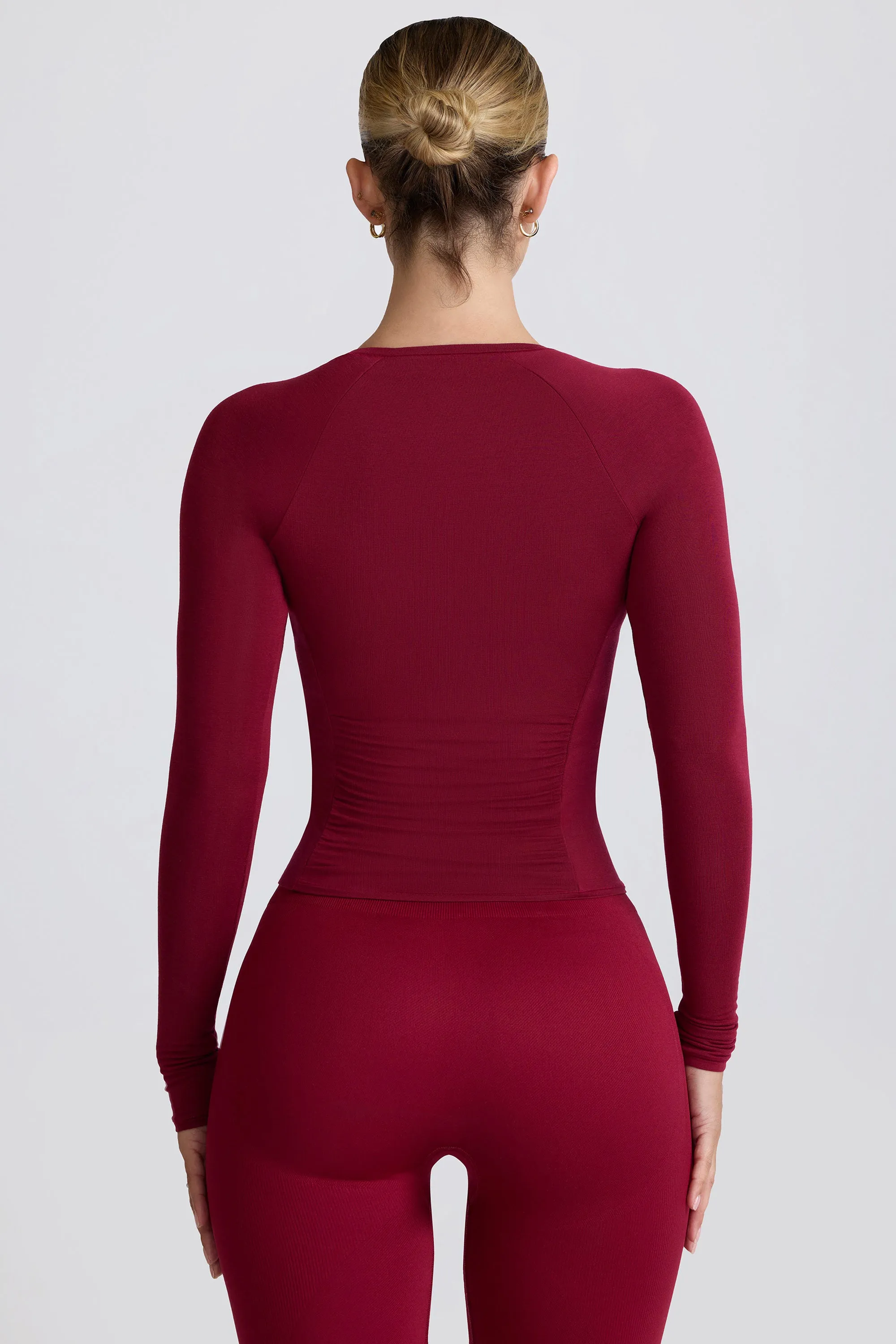 Modal Ruched Long-Sleeve Top in Burgundy sold by Bo + Tee product image thumbnail 3