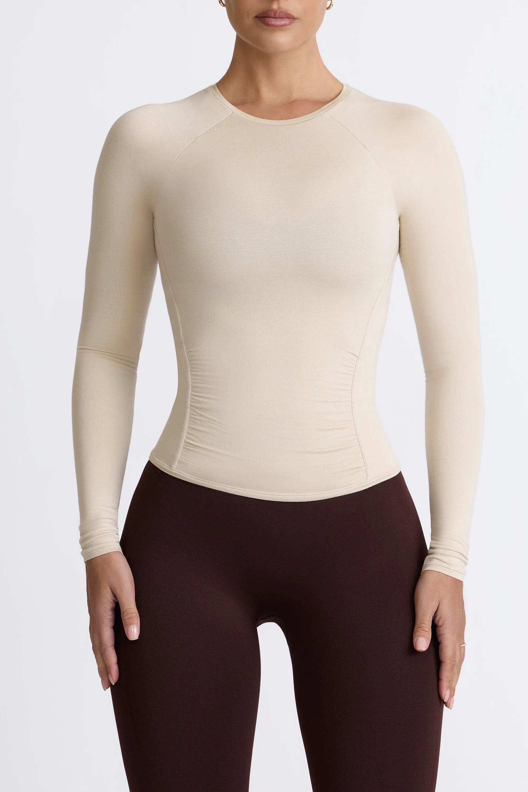 Modal Ruched Long-Sleeve Top in Bone sold by Bo + Tee product image thumbnail 5