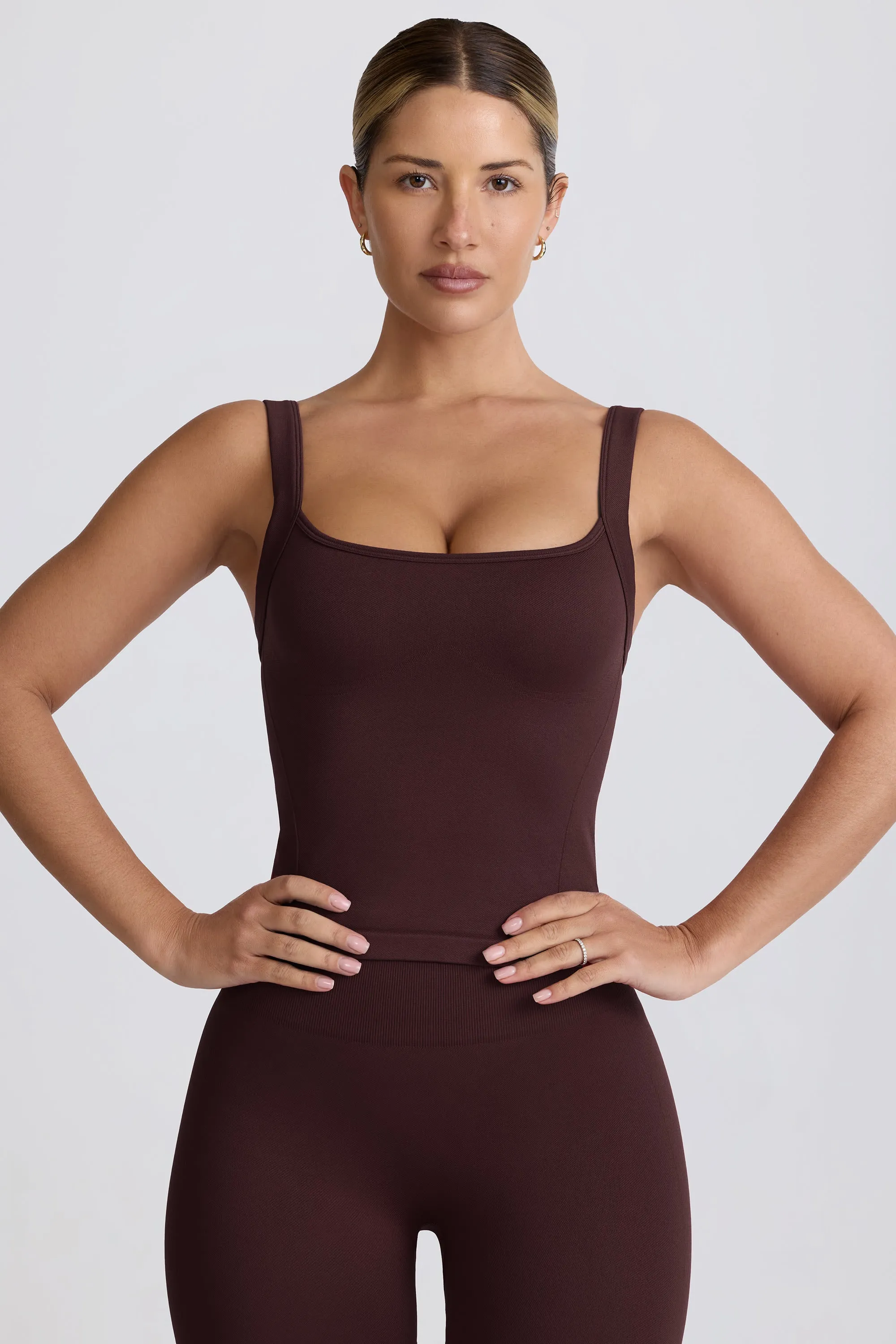 Super Sculpt Seamless Longline Tank Top in Chocolate sold by Bo + Tee
