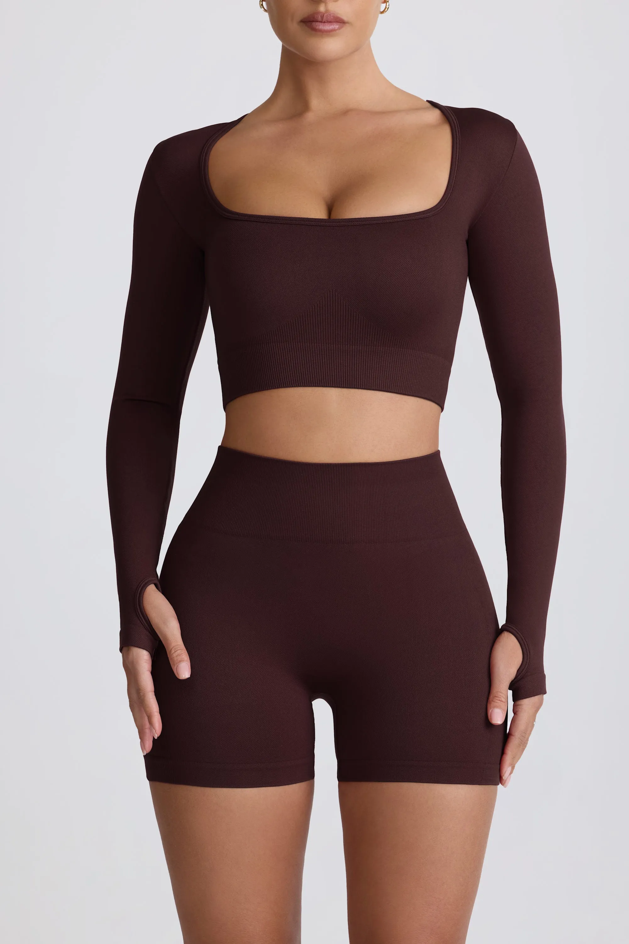 Super Sculpt Seamless Long-Sleeve Crop Top in Chocolate sold by Bo + Tee product image thumbnail 5