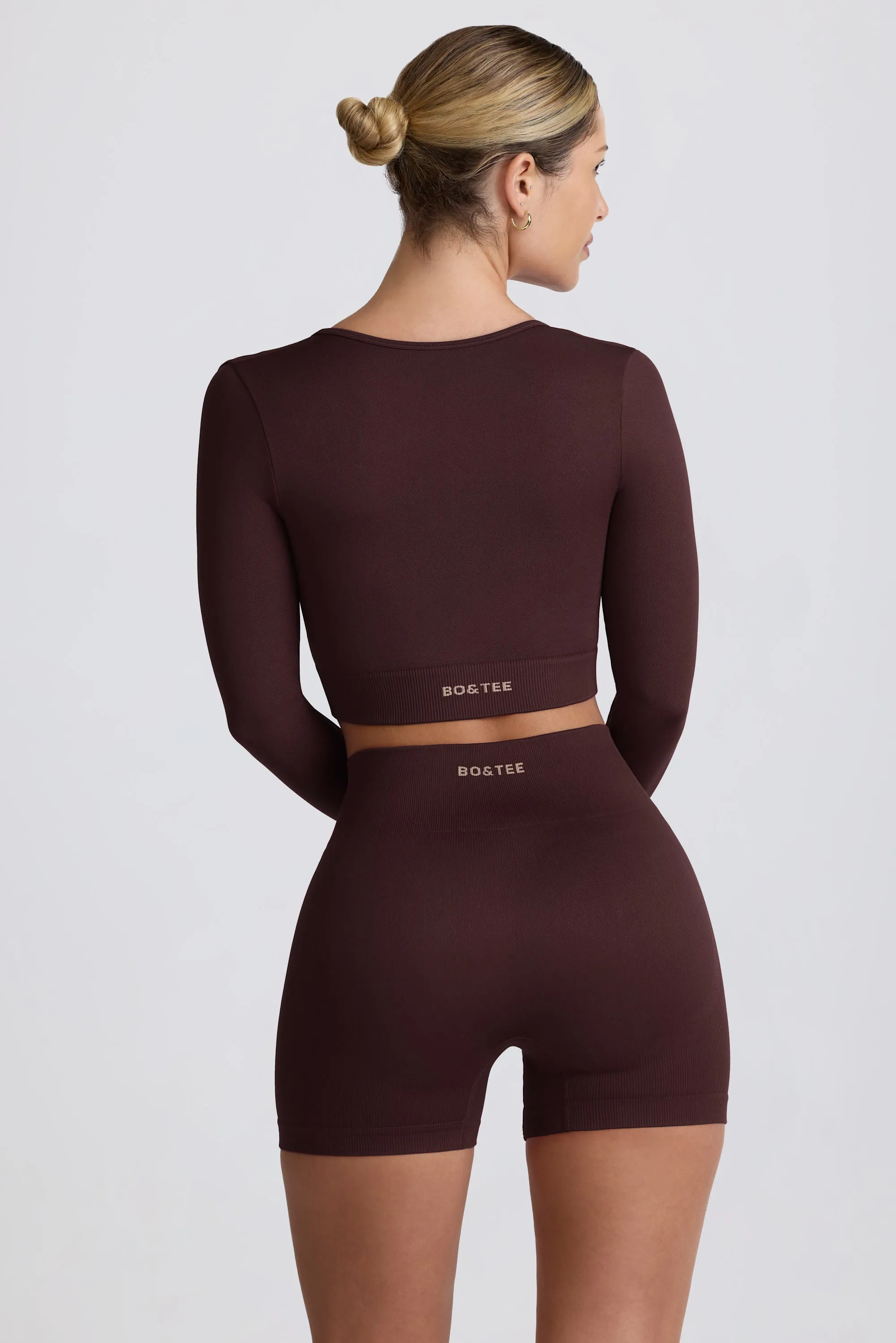 Super Sculpt Seamless Long-Sleeve Crop Top in Chocolate sold by Bo + Tee product image thumbnail 3