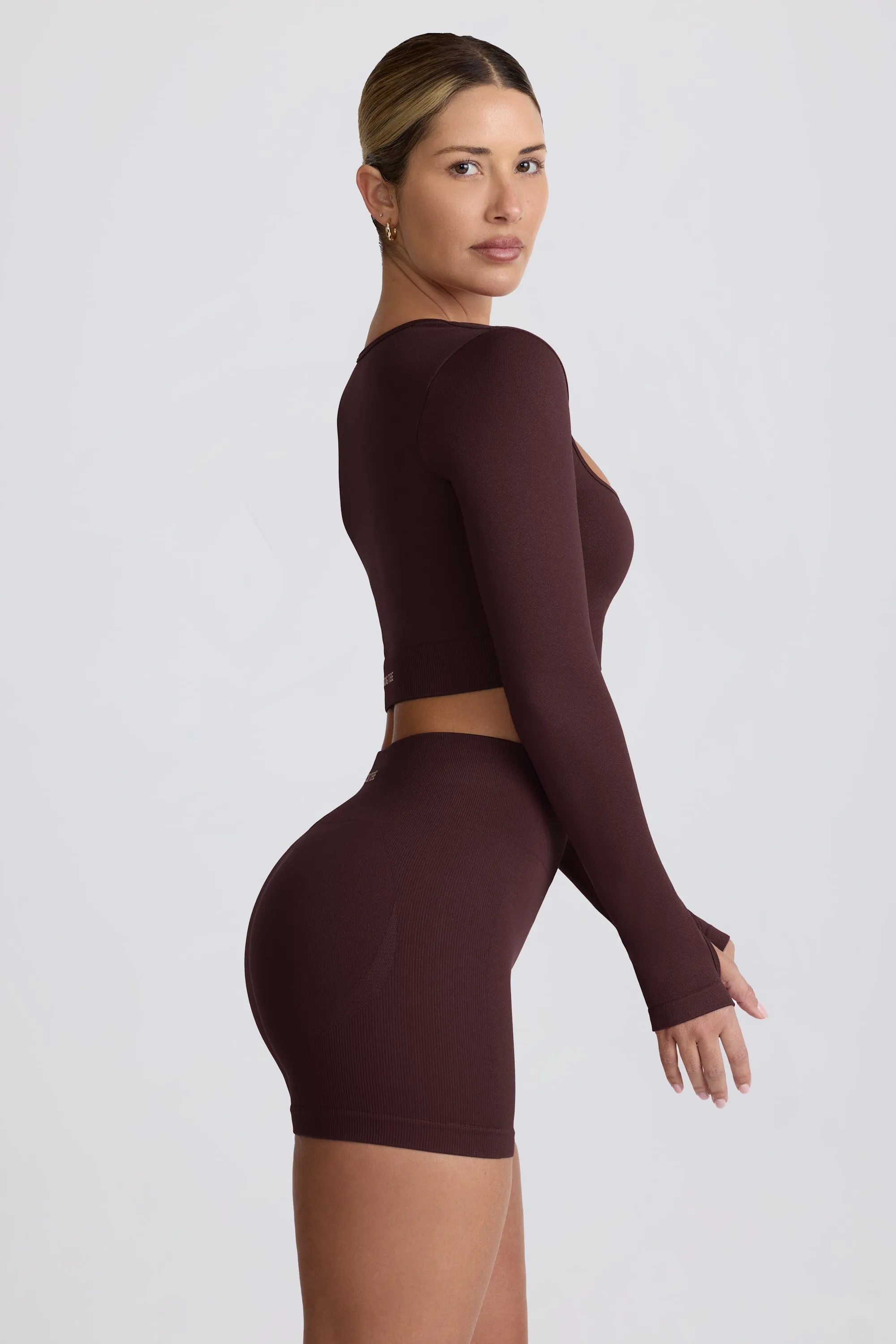 Super Sculpt Seamless Long-Sleeve Crop Top in Chocolate sold by Bo + Tee product image thumbnail 4