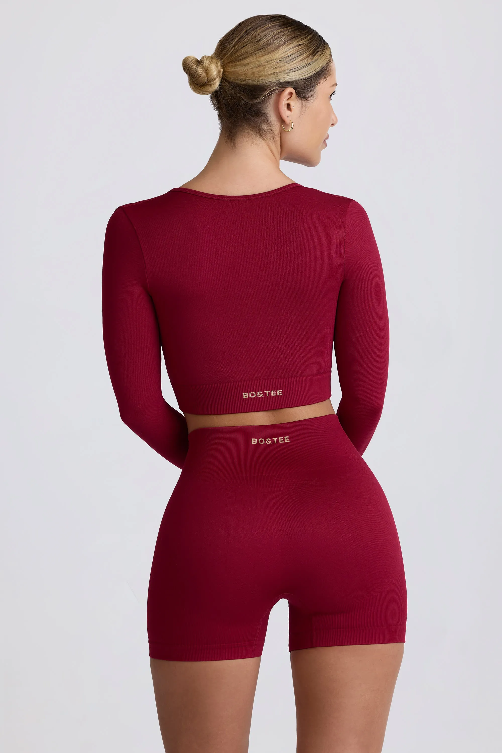Super Sculpt Seamless High-Waist Mini Shorts in Burgundy sold by Bo + Tee product image thumbnail 3