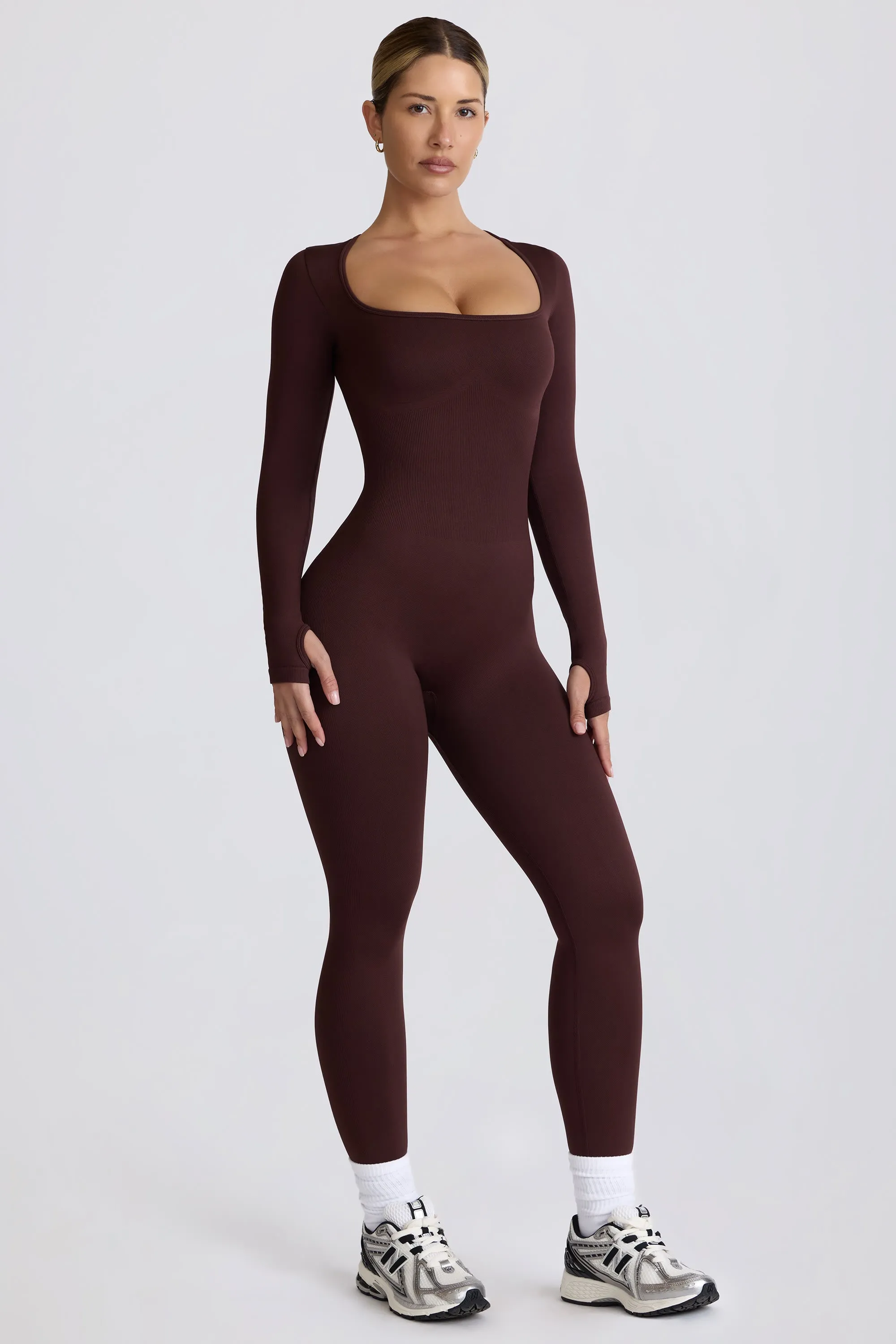 Super Sculpt Seamless Full-Length Jumpsuit in Chocolate sold by Bo + Tee