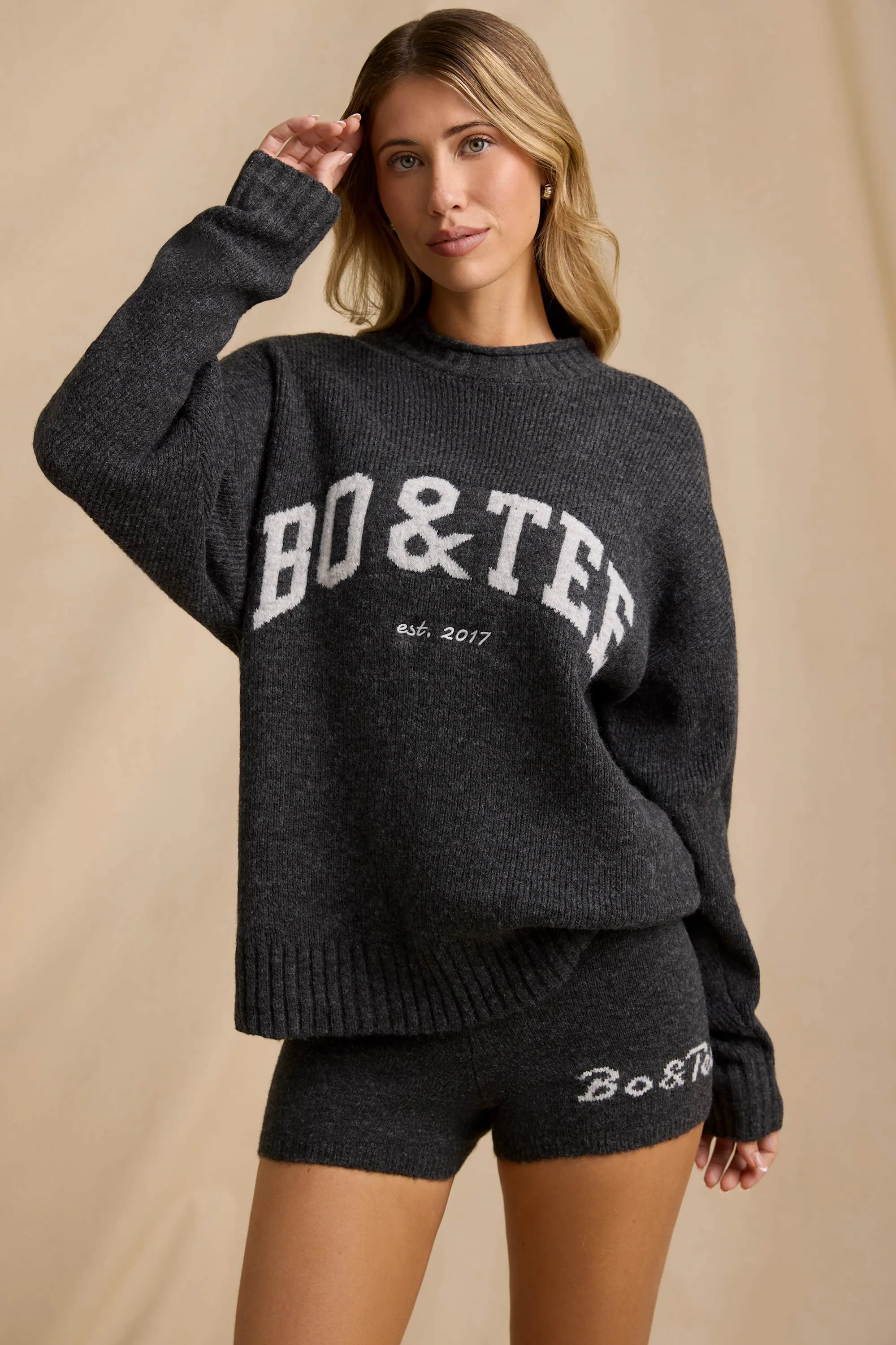 Mid-Rise Knit Mini Shorts in Charcoal Marl sold by Bo + Tee product image thumbnail 5