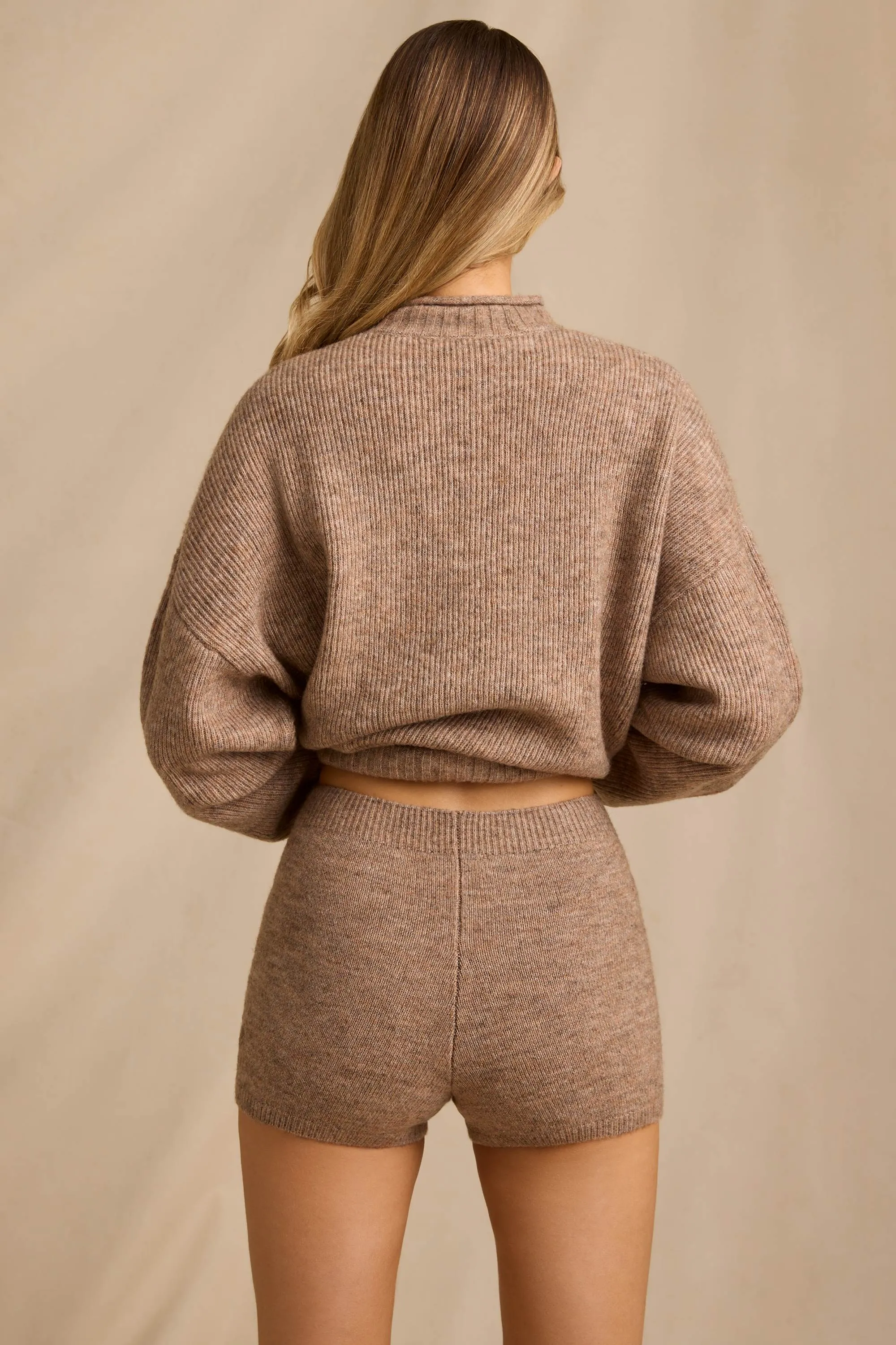 Mid-Rise Knit Mini Shorts in Brown Marl sold by Bo + Tee product image thumbnail 2